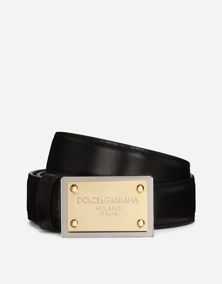 Calfskin belt with branded tag - 1