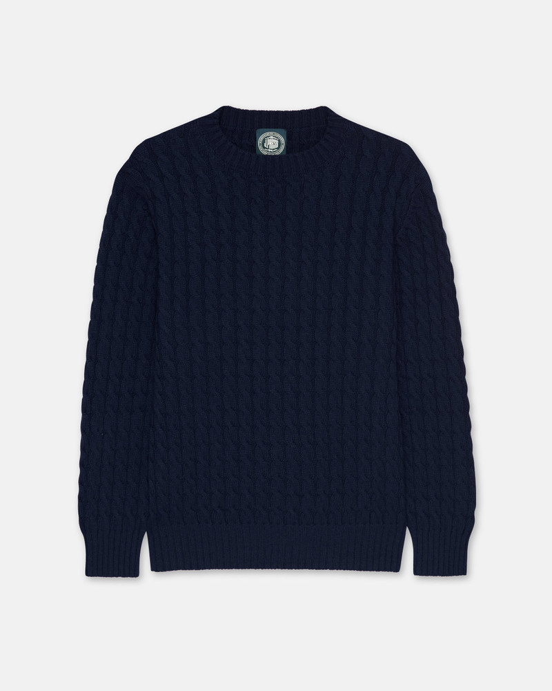 J. PRESS MADE-IN-SCOTLAND NAVY CABLE KNIT CASHMERE SWEATER outlook