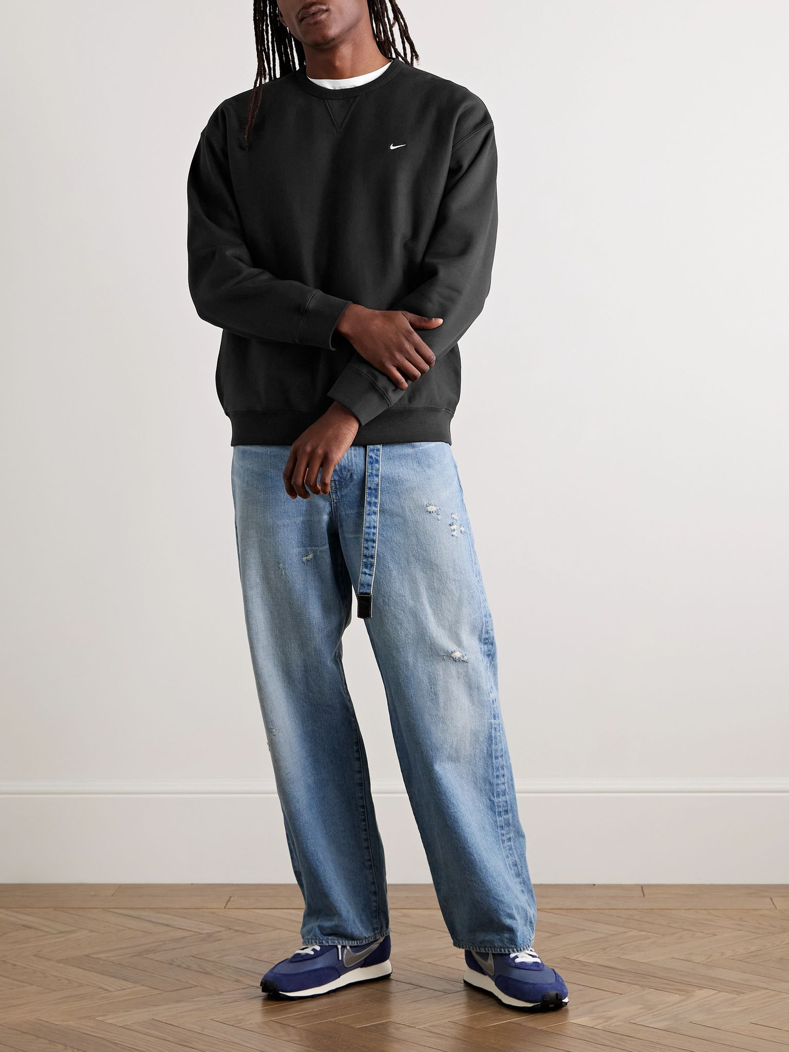 Solo Swoosh Oversized Logo-Embroidered Cotton-Blend Jersey Sweatshirt Black - 2