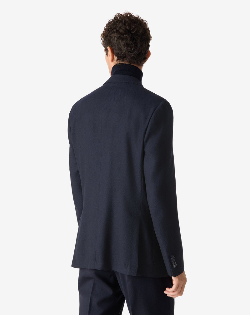 China blue single-breasted pure wool hopsack jacket 3
