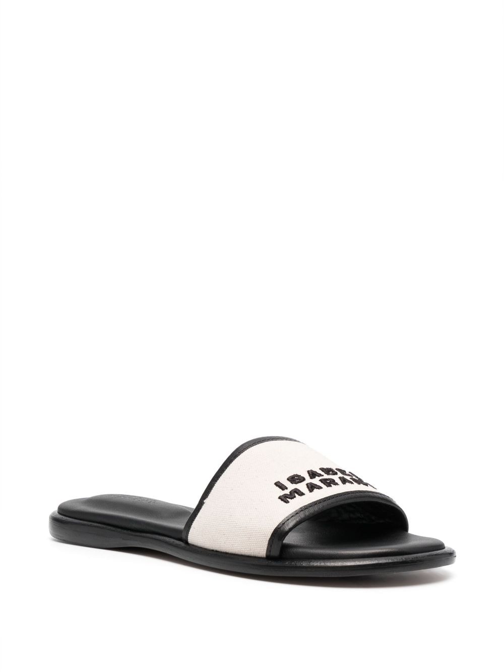 logo-embroidery leather slides - 2