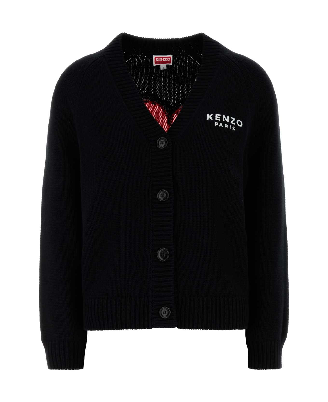 Black Cotton Blend Cardigan - 1
