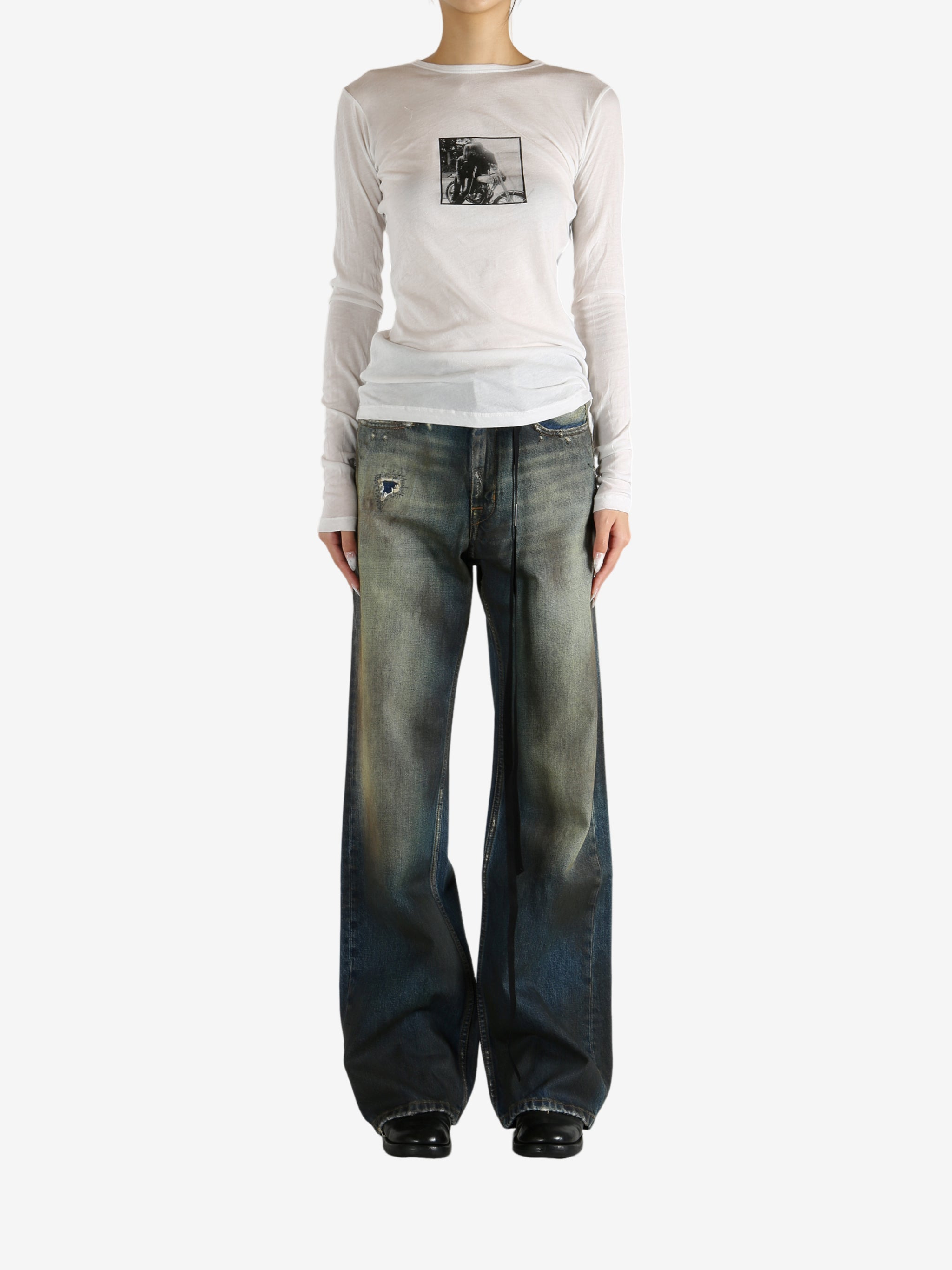 ANN DEMEULEMEESTER - Women Fiene Slim Fit Long Sleeve T-Shirt With Biker Kiss Print - 4