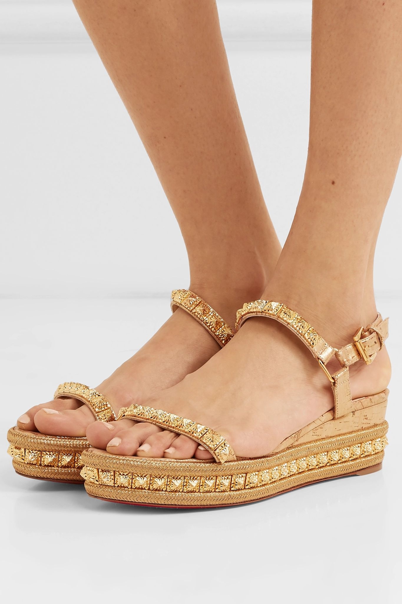 Pyradiams 60 spiked lamé wedge sandals - 2