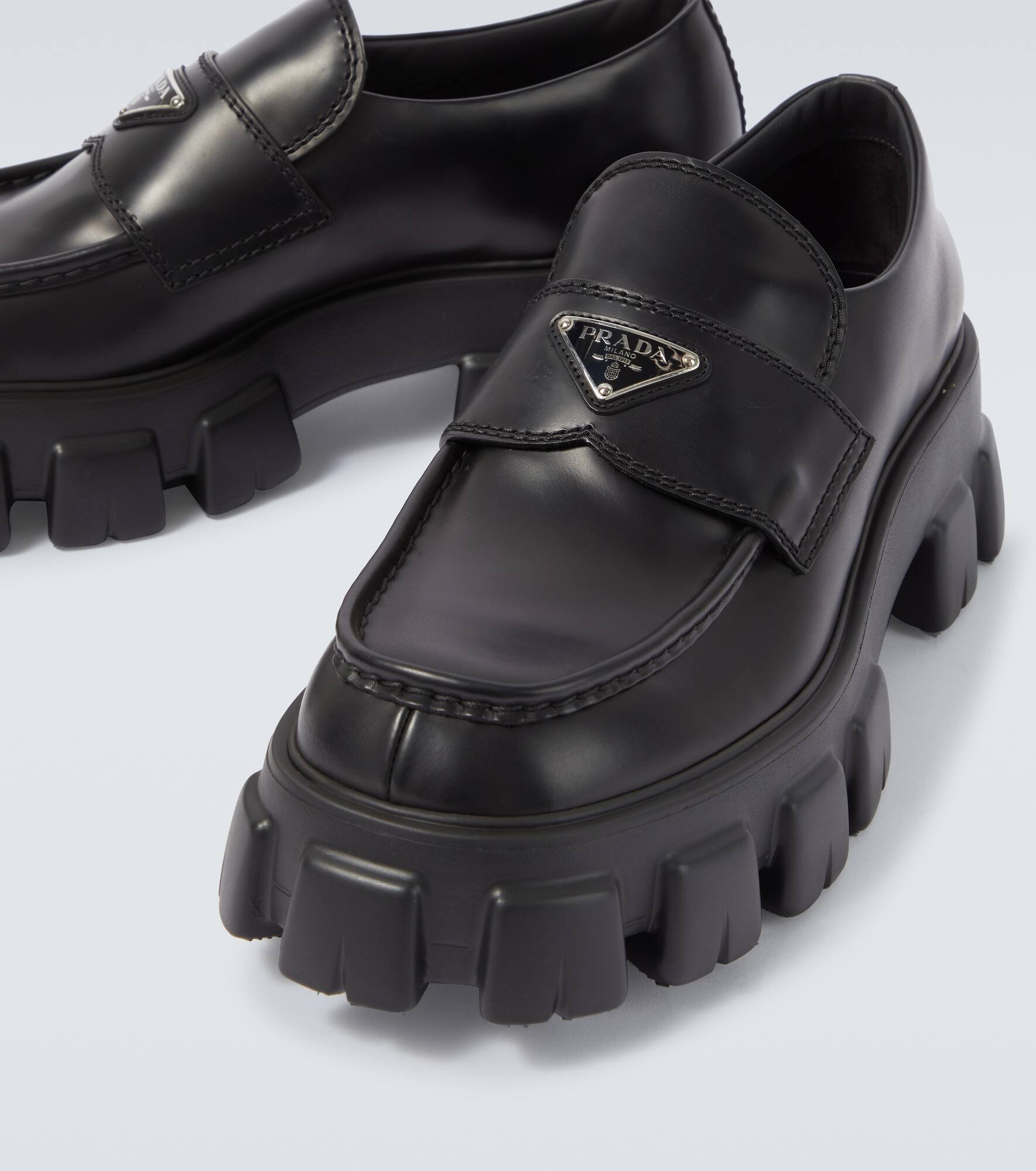 Logo leather platform loafers - 3