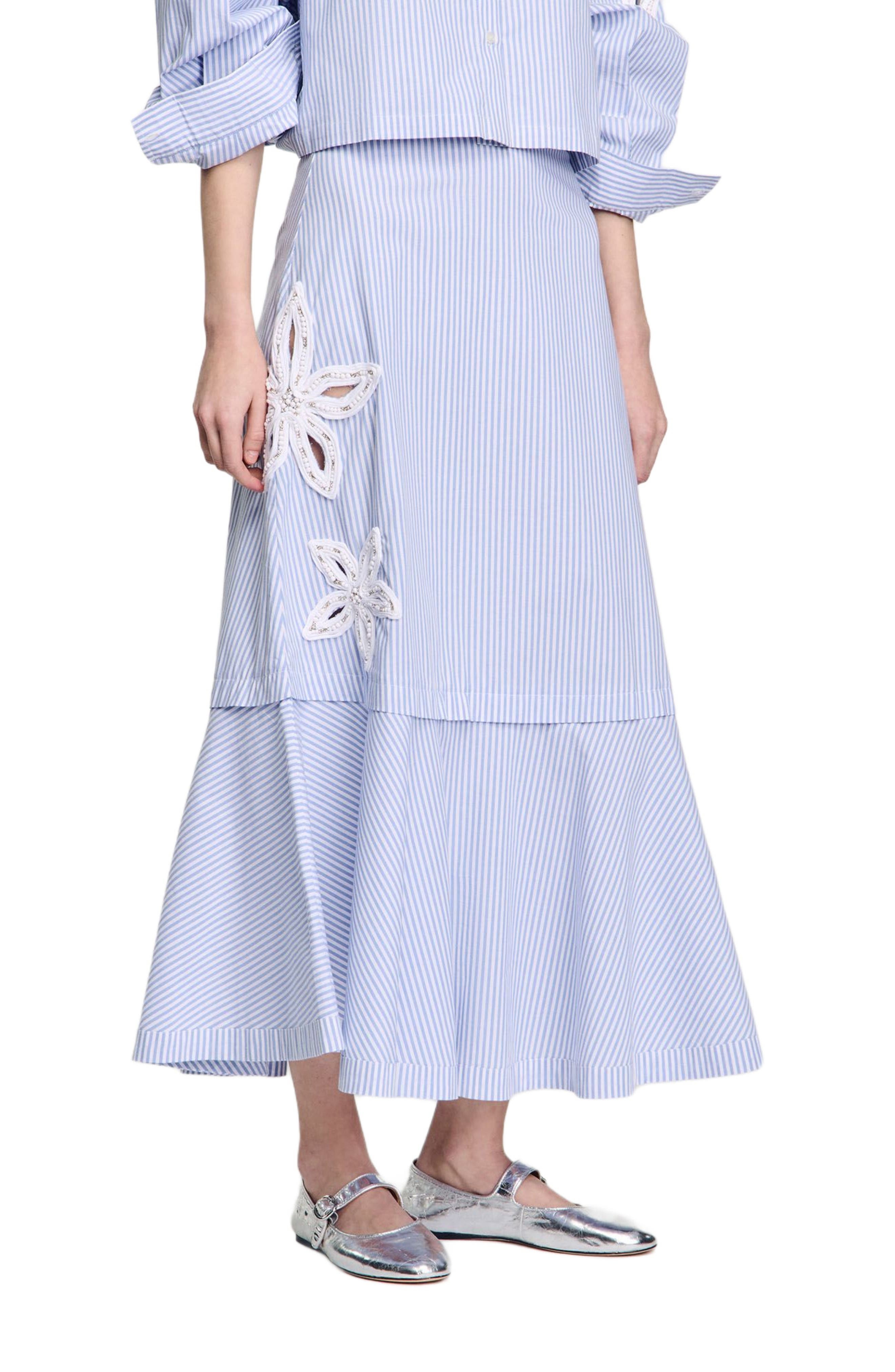 SANDRO Long striped skirt in Sky Blue at Nordstrom - 1