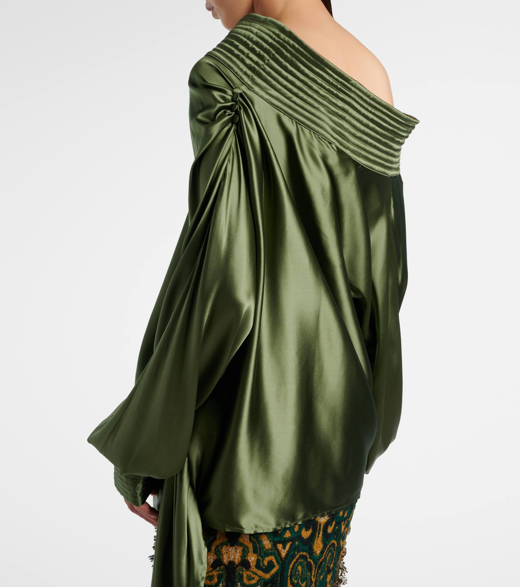 Asymmetric draped silk-blend satin top - 5