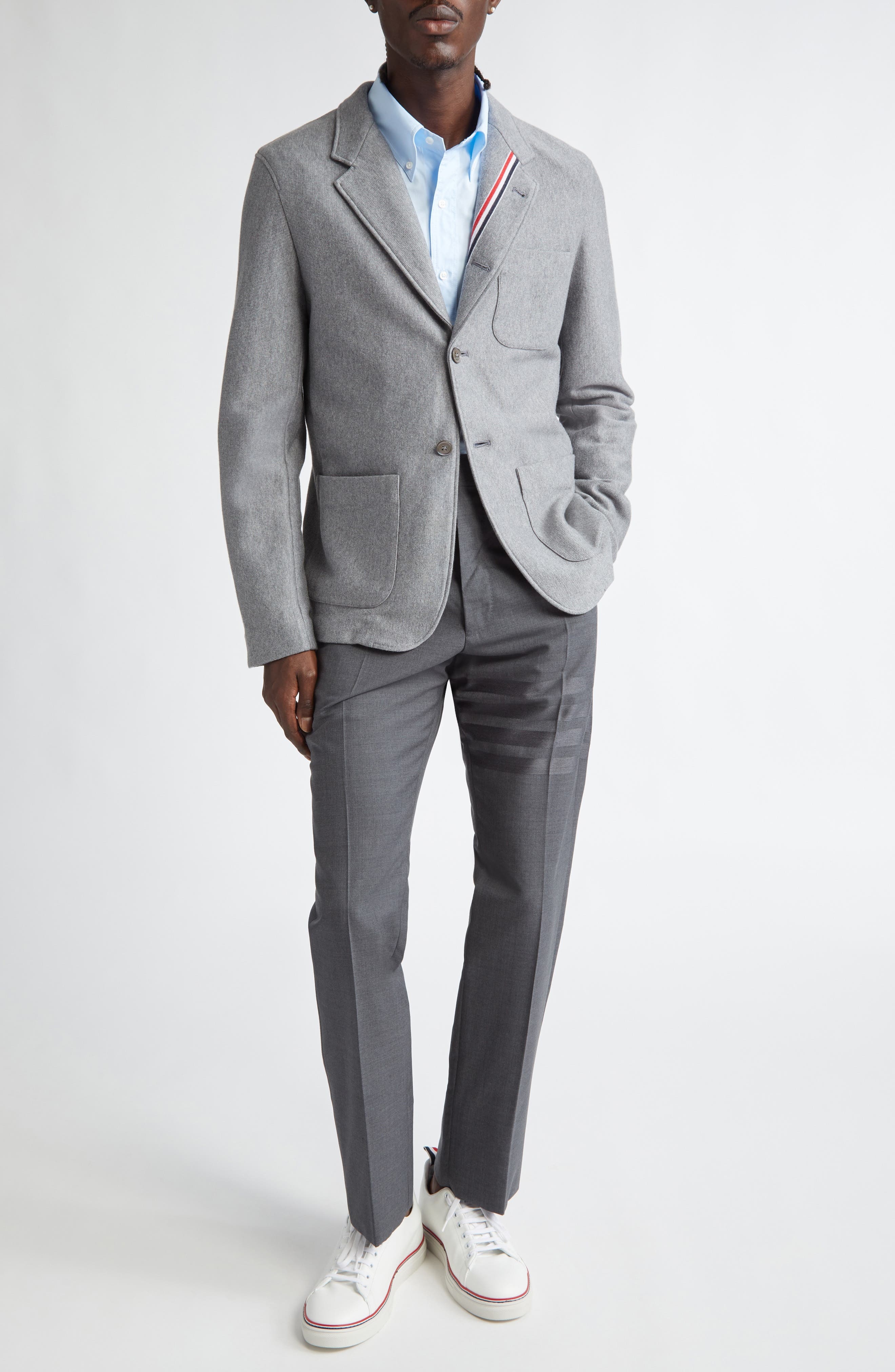 Thom Browne Double Face Knit Cotton Sack Jacket in Medium Grey at Nordstrom - 2