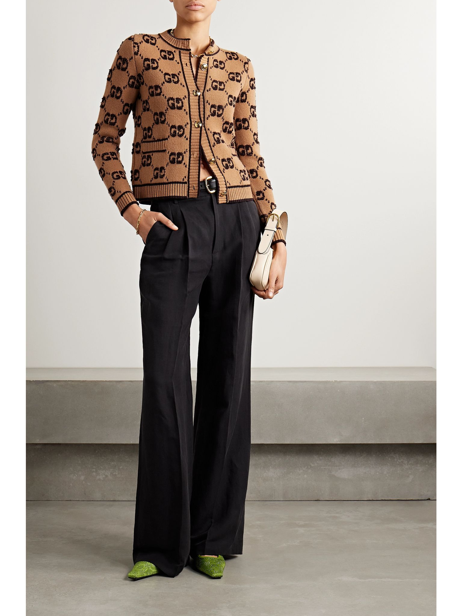 Wool bouclé-jacquard cardigan Brown - 2