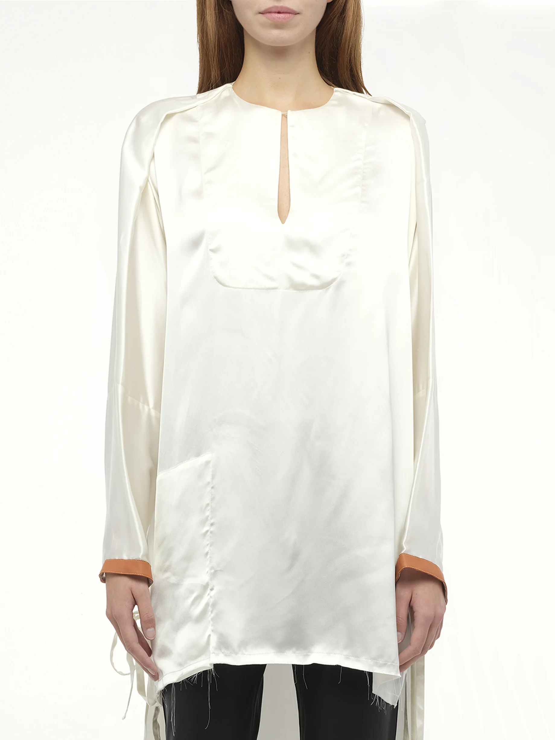 Satin Long Back Top in White - 1