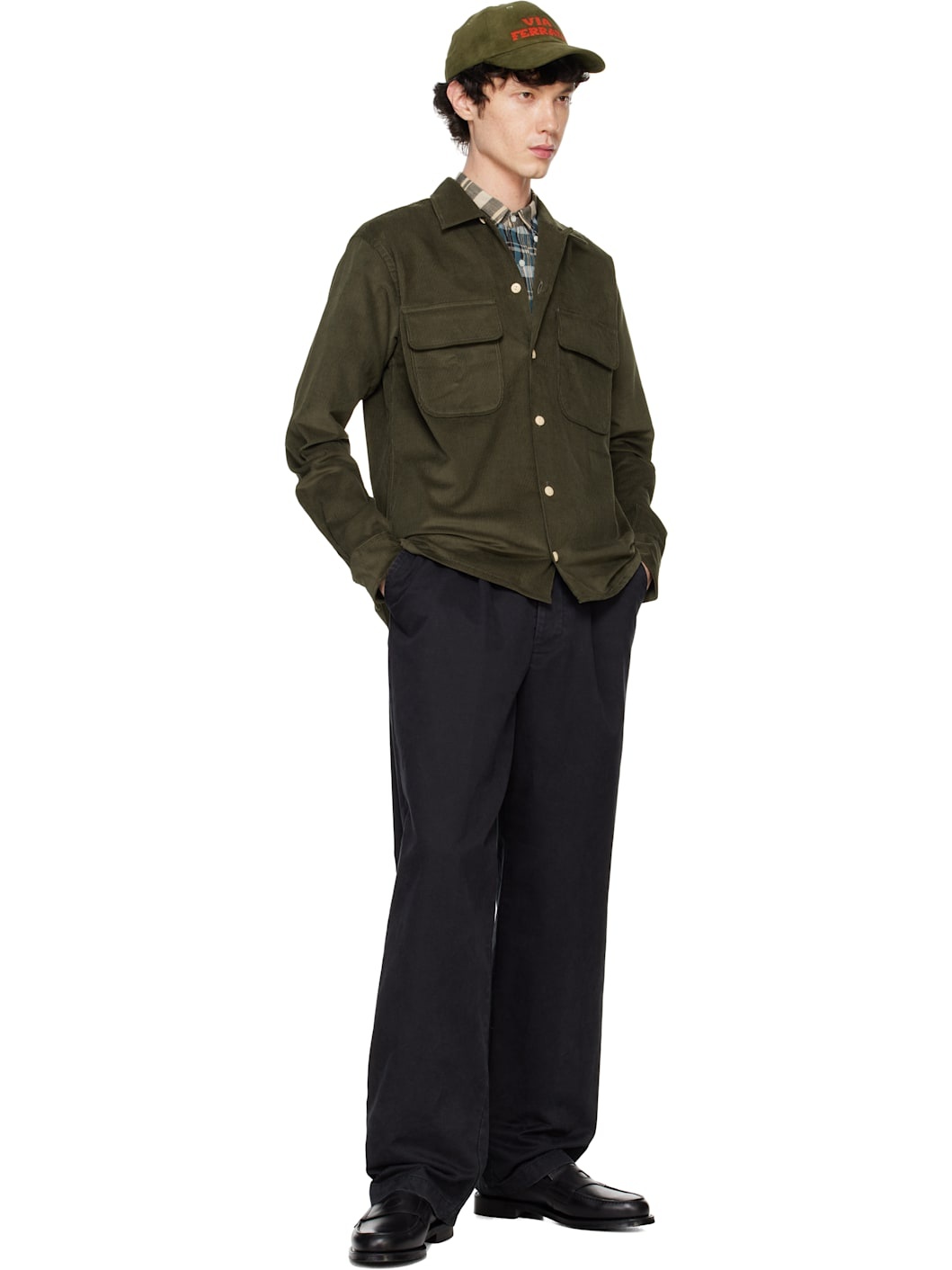 Khaki Corduroy Camp Collar Long Sleeve Shirt - 4