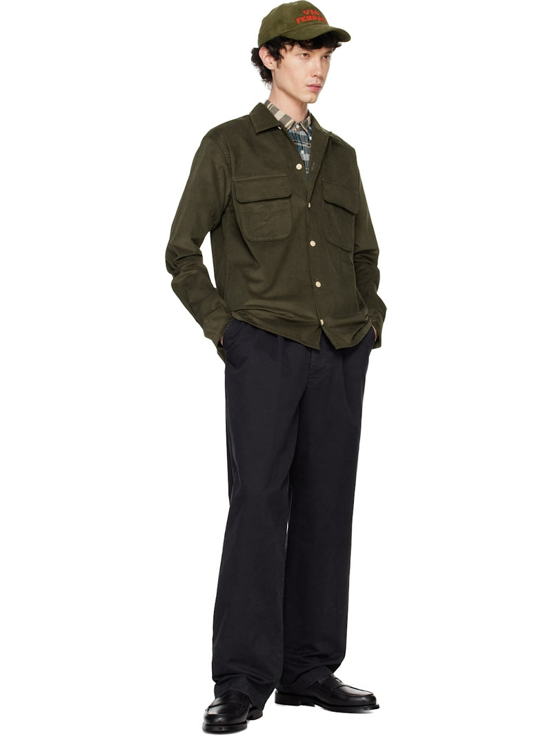 Drake's Khaki Corduroy Camp Collar Long Sleeve Shirt outlook
