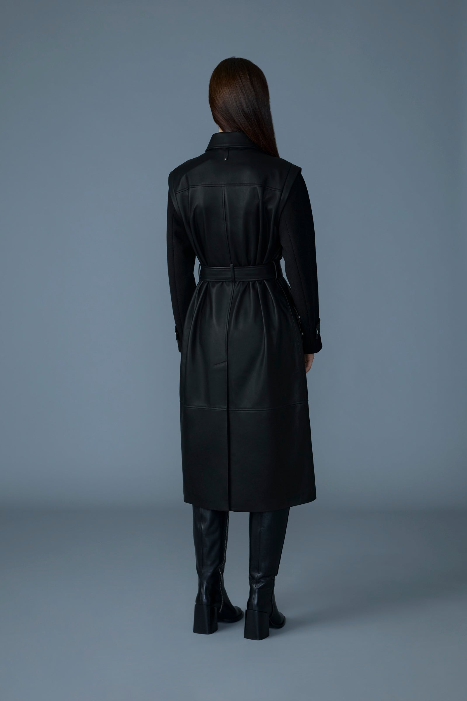 EVELINA 2-in-1 long Lamb Leather Coat with Removable Sleeves - 4
