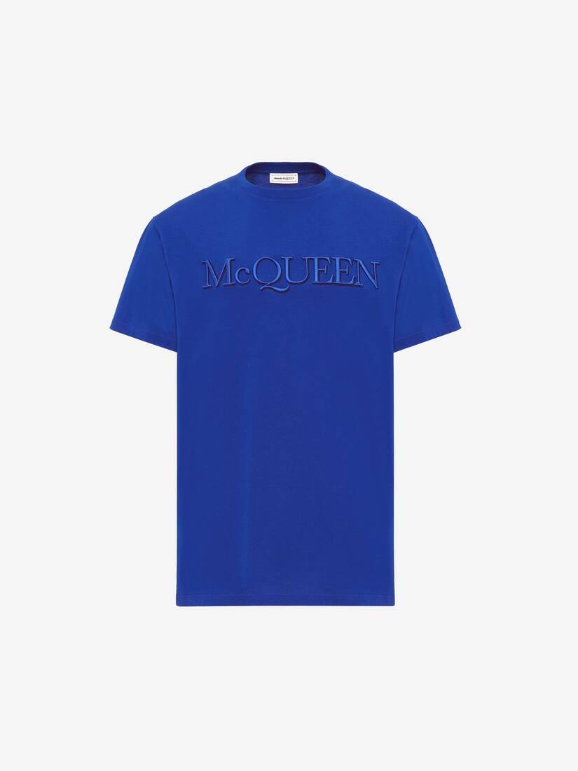 Alexander McQueen Men's Logo Embroidery T-shirt in Electric Blue