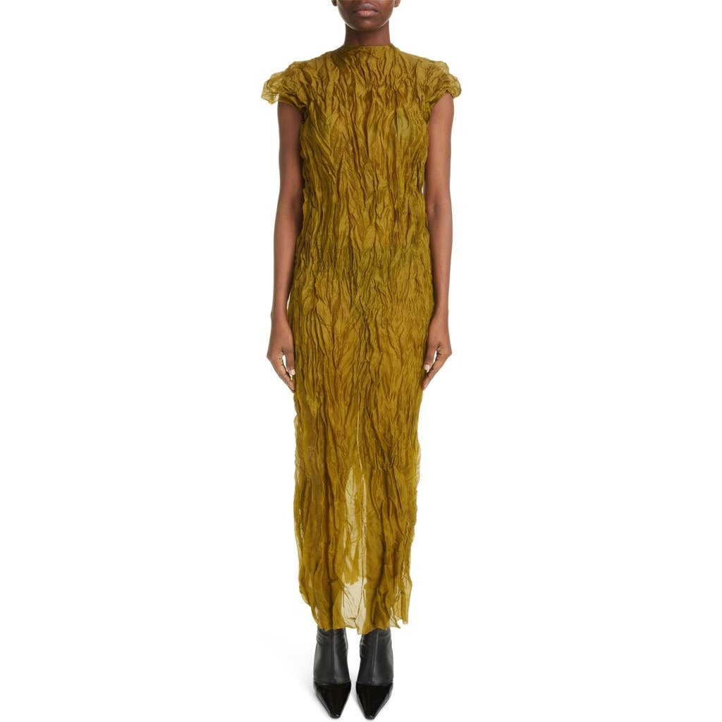 Acne Studios Didi Crinkled Cap Sleeve Georgette Dress in Seaweed Green at Nordstrom - 1