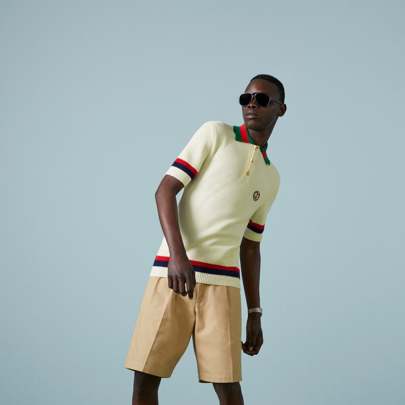 Knit cotton polo T-shirt with Web 5