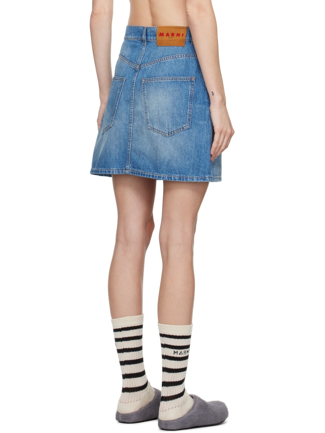 Blue Paneled Denim Miniskirt - 3