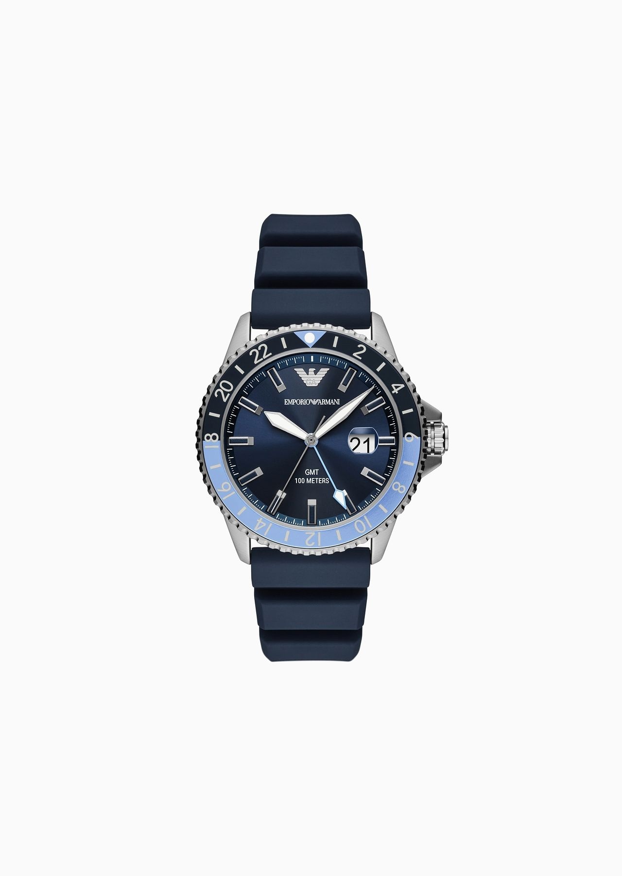 GMT Dual Time Blue Silicone Watch - 1