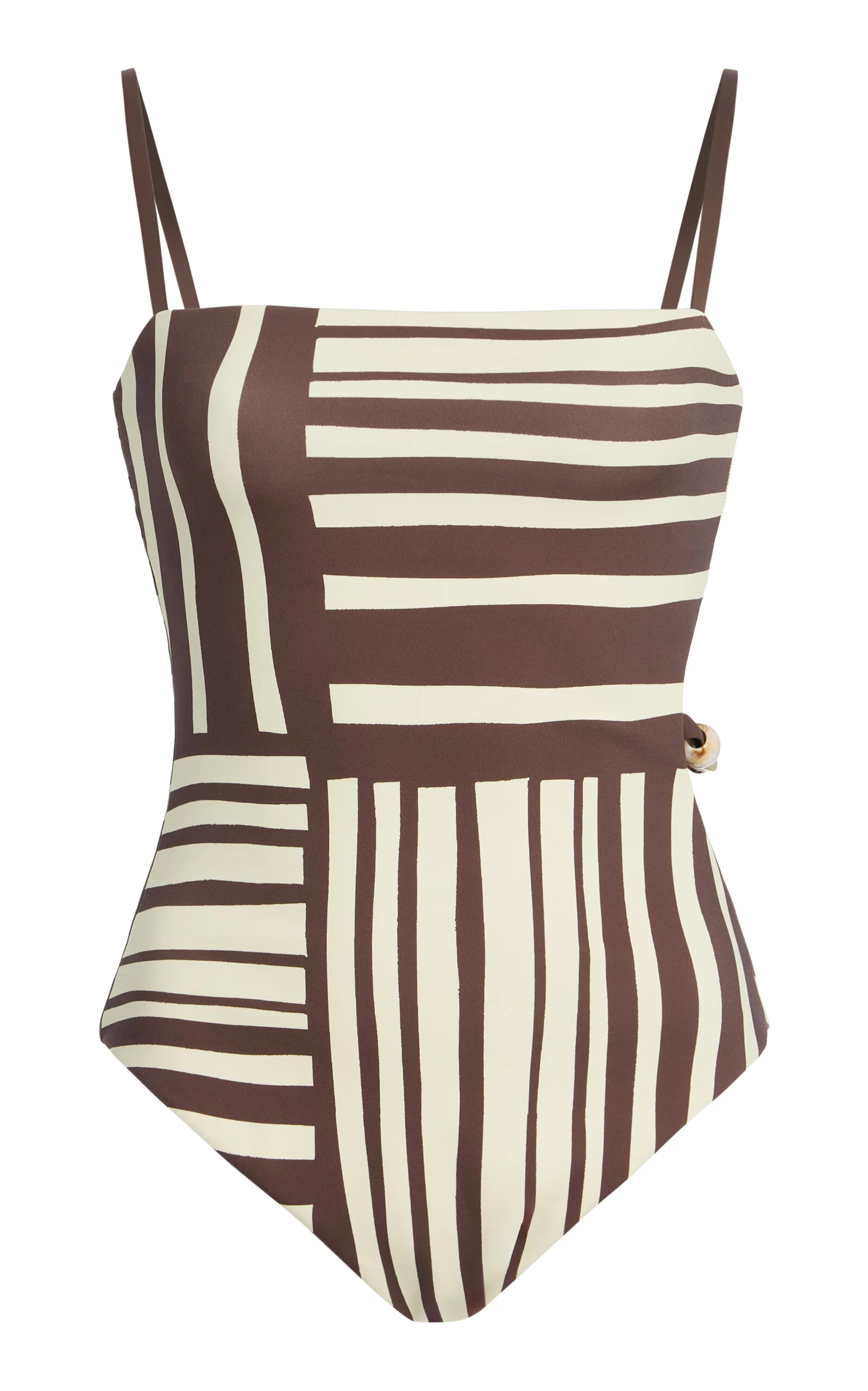 Linocut One-Piece Swimsuit brown - 1