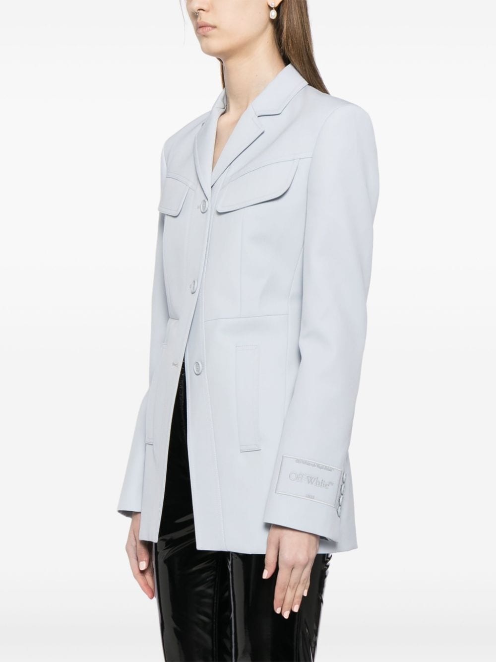 logo-embroidered tailored blazer - 3
