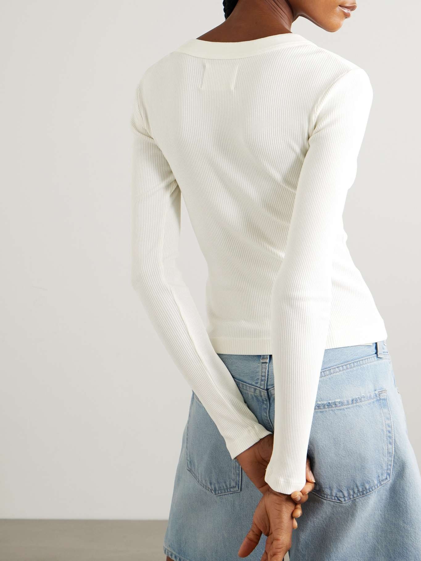 Varra ribbed stretch organic cotton and Lyocell-blend Henley top White - 3