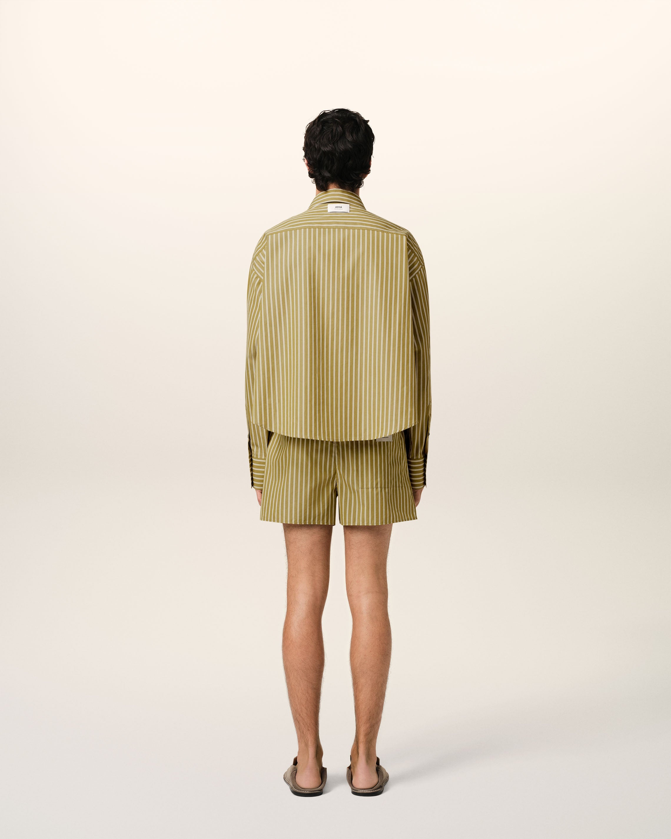 KHAKI COTTON CROPPED OVERSIZED SHIRT - 5
