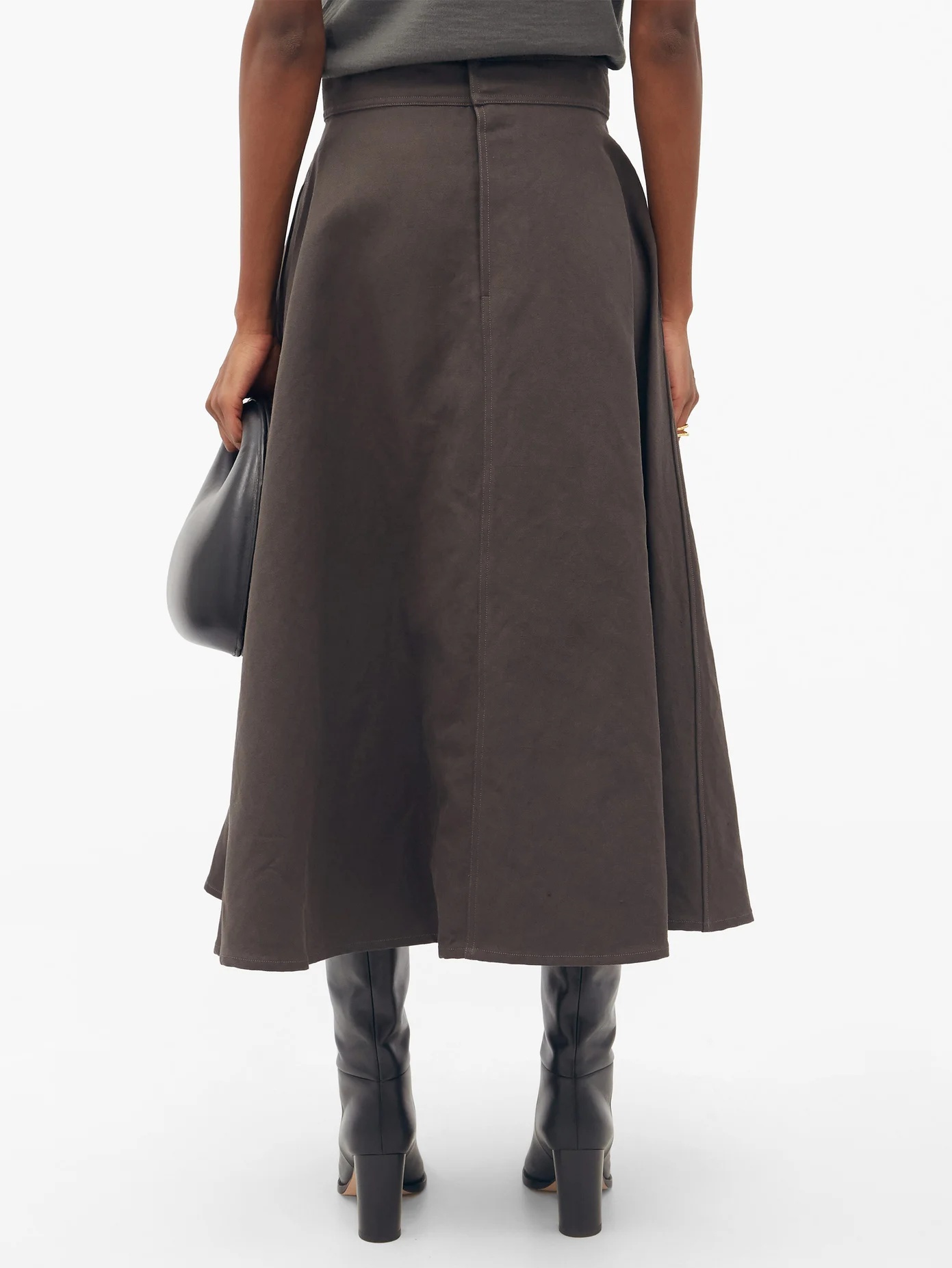 High-rise linen-blend canvas midi skirt - 5