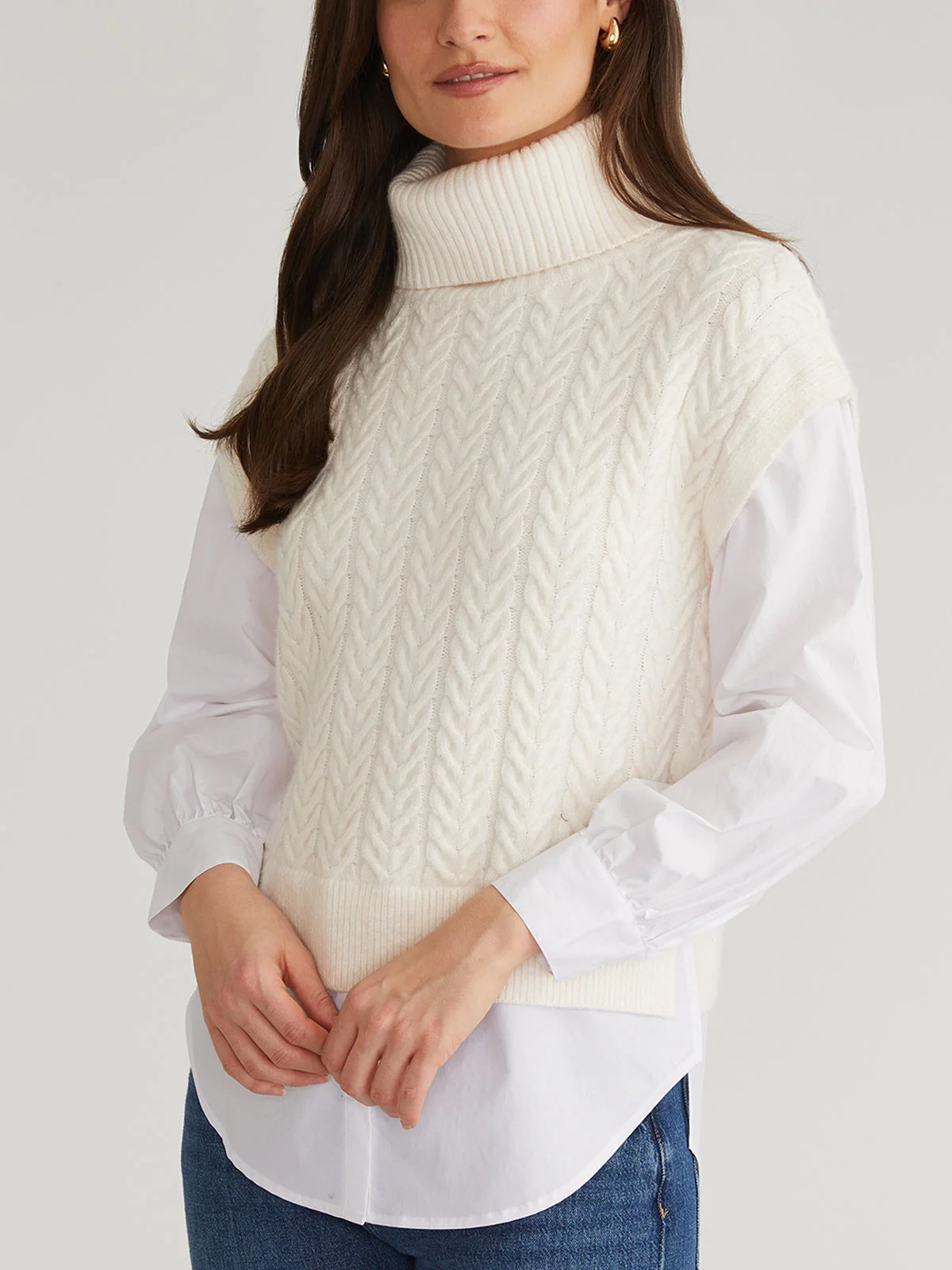 Sofia: Mixed Media Layered Turtleneck Sweater - 1