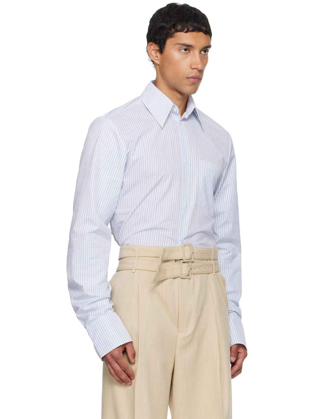 White & Blue Double Sleeves Shirt - 2