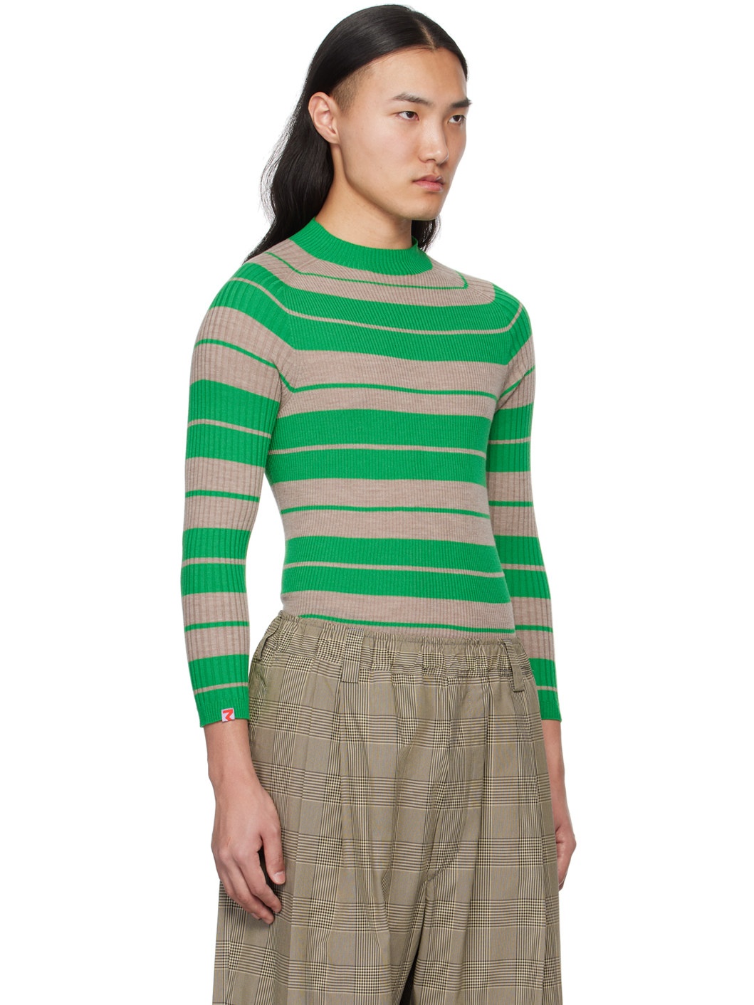 Taupe & Green Striped Sweater - 2