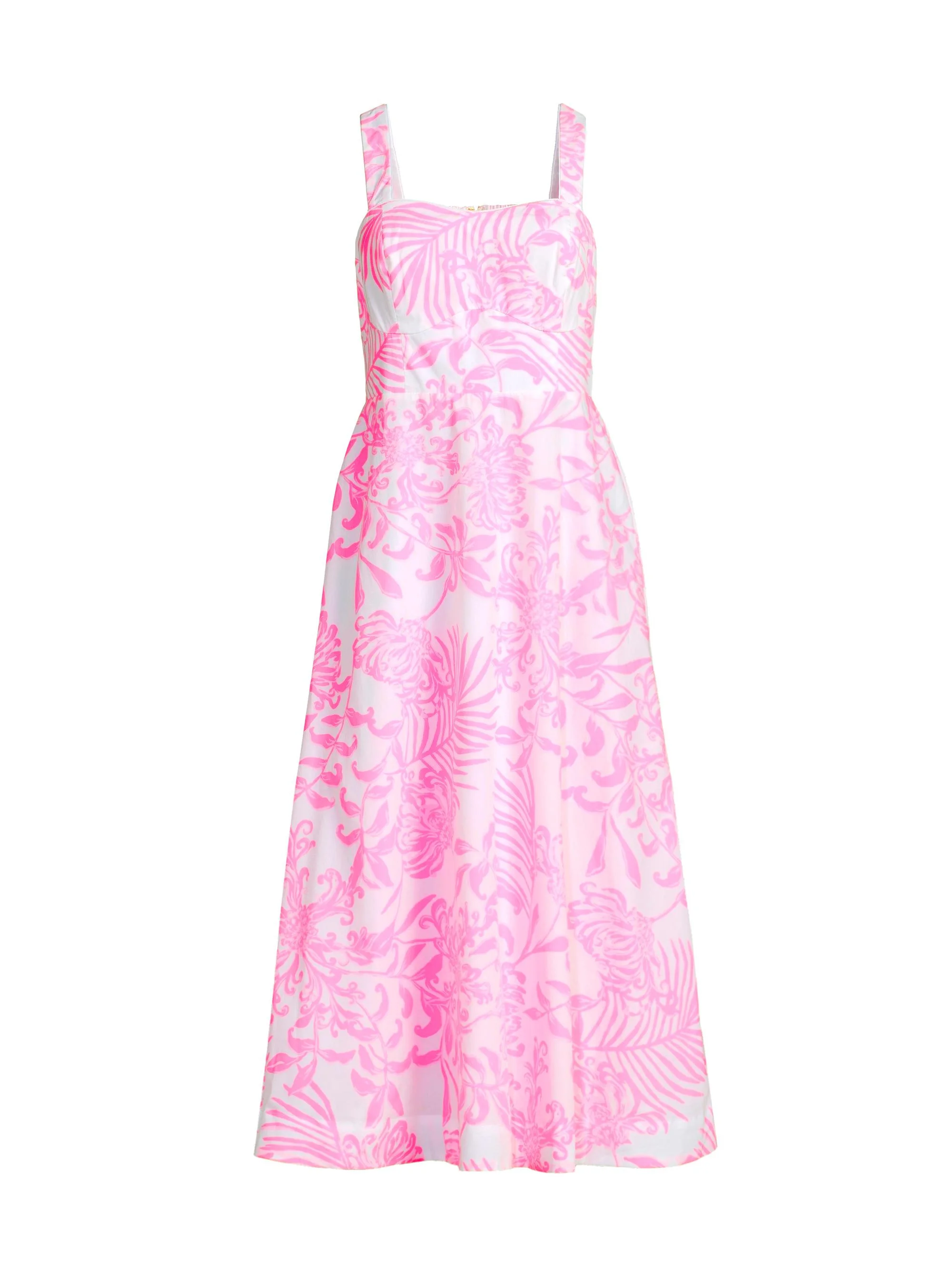 Women's Palm Print Poplin Midi-Dress - Rousseau Pink - 1