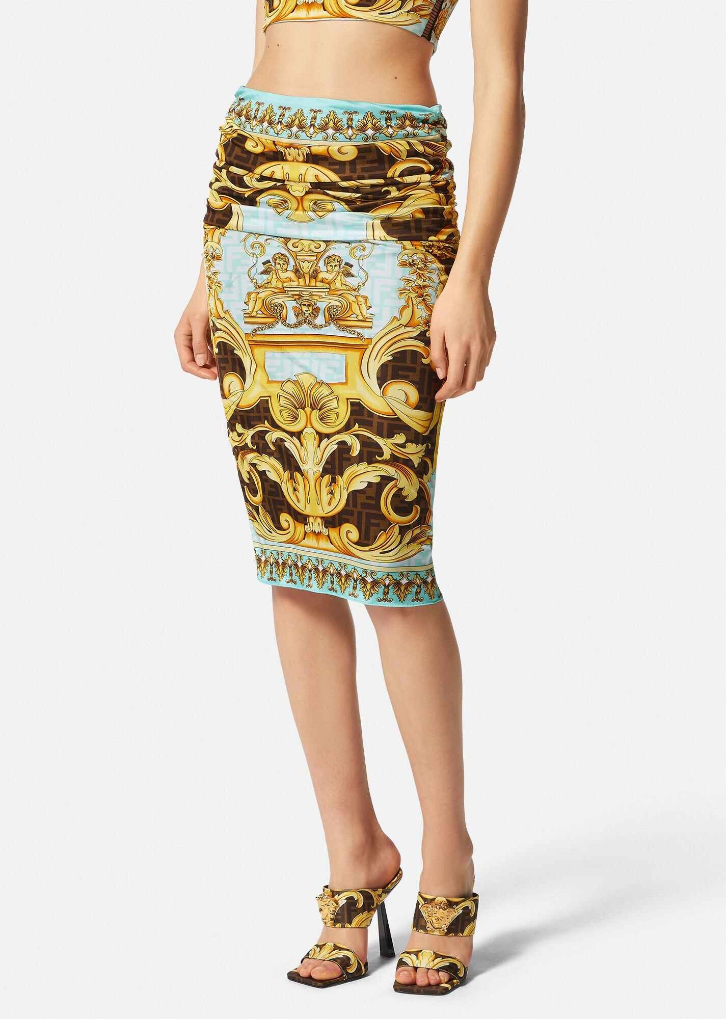 Fendace Gold Baroque Ruched Midi Skirt - 3