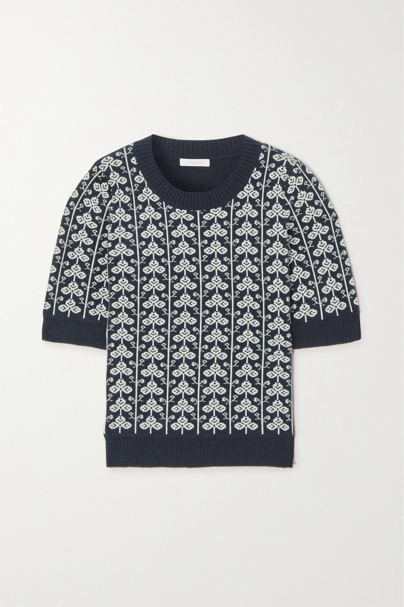 Jacquard-knit wool-blend sweater - 1