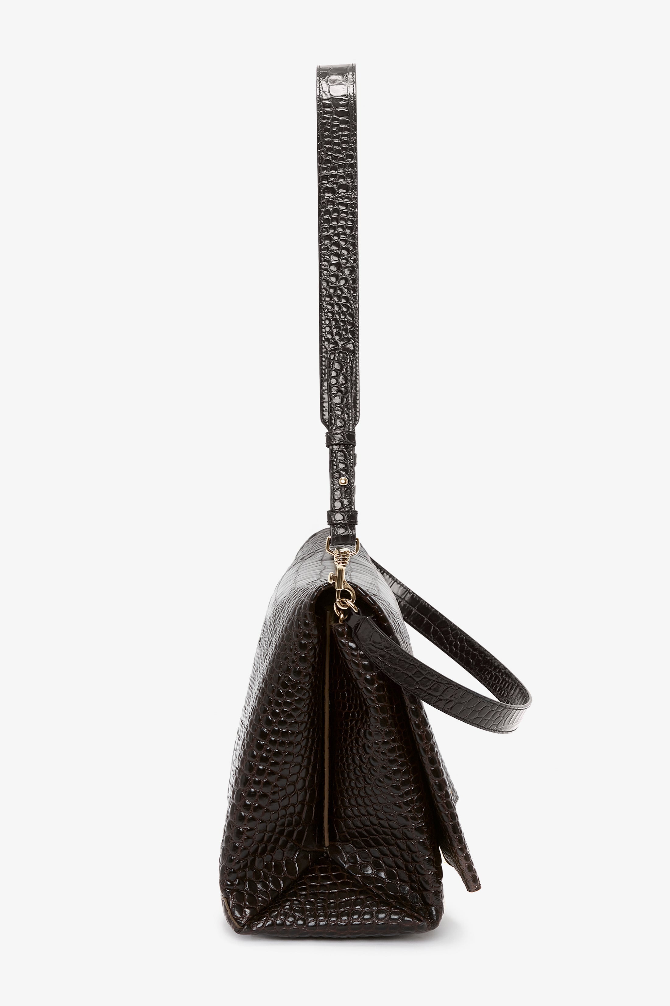 Jumbo Chain Pouch In Chocolate Croc-Effect Leather - 8