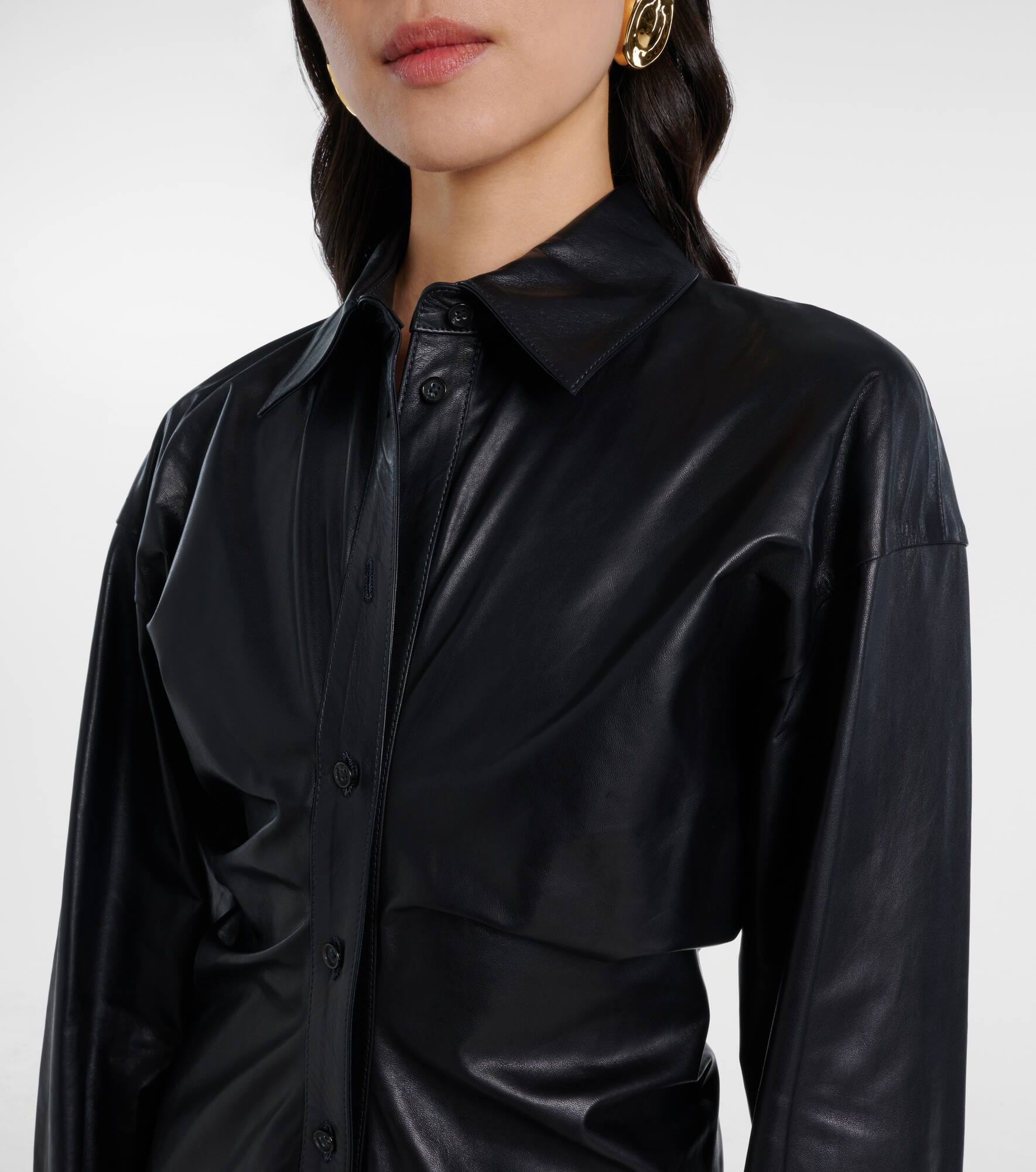 Ruched leather shirt dress - 4