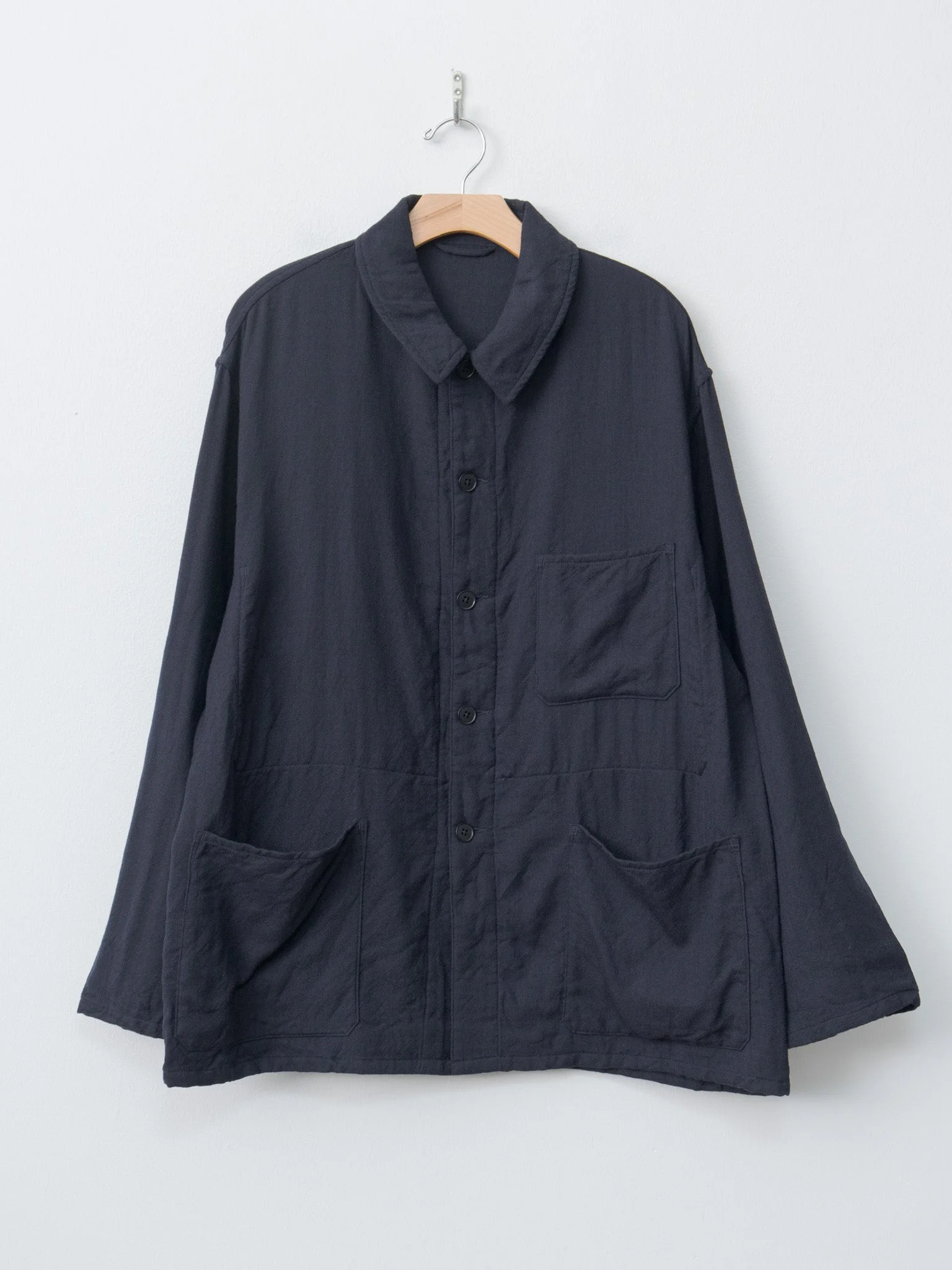 Wool Gauze Work Shirt Jacket - Navy - 1