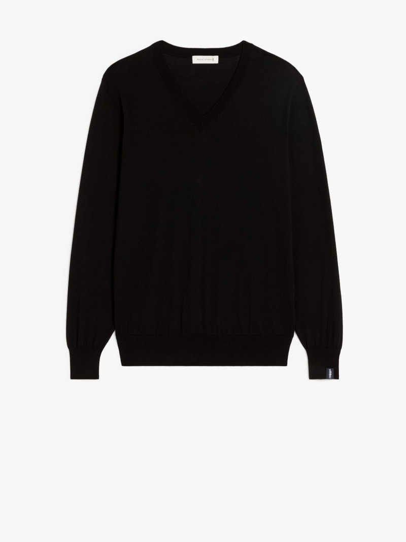 DEEP V NECK BLACK COTTON SWEATER 1