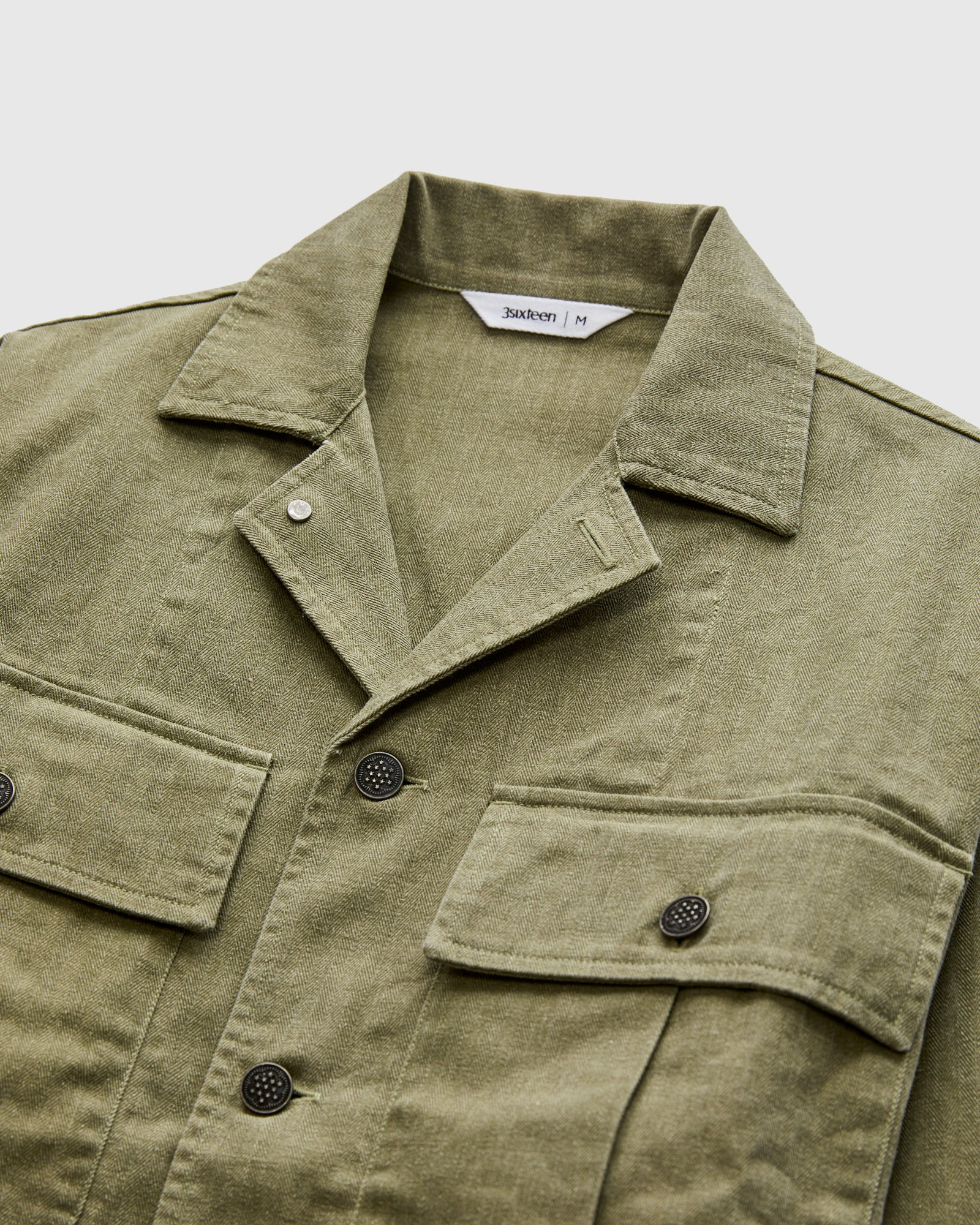 M43 Overshirt in Olive Herringbone Twill - 3