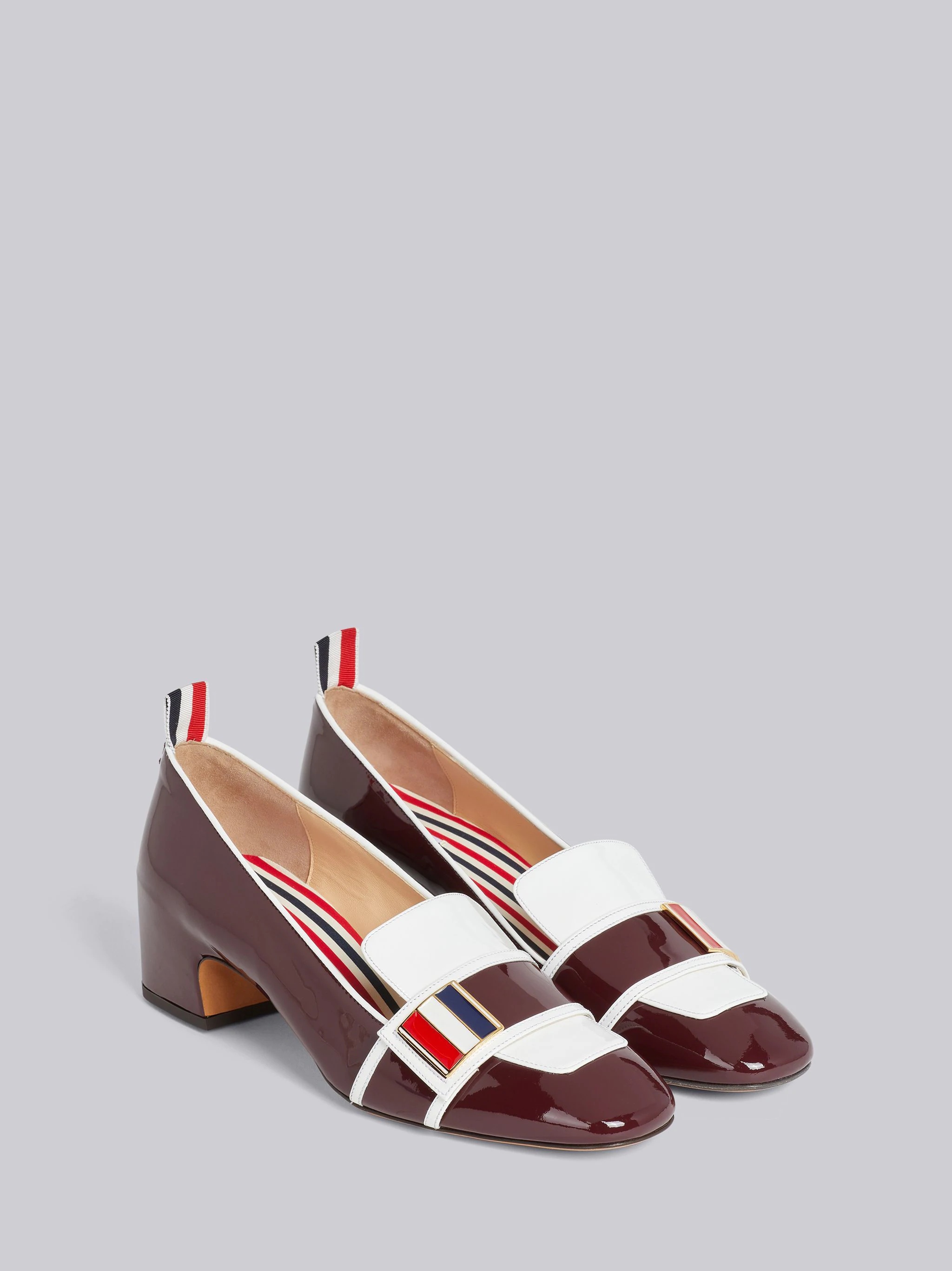 Burgundy Soft Patent Leather Stripe Enamel Strap 40mm Block Heel Loafer - 3