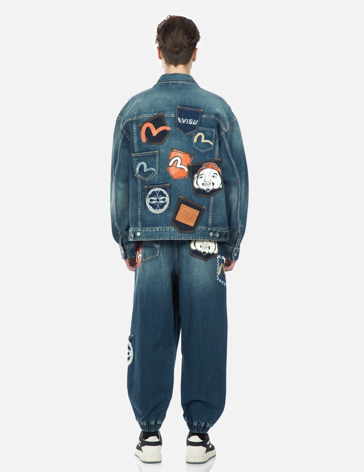 EVISU MULTI-POCKET WASHED DENIM JACKET | REVERSIBLE