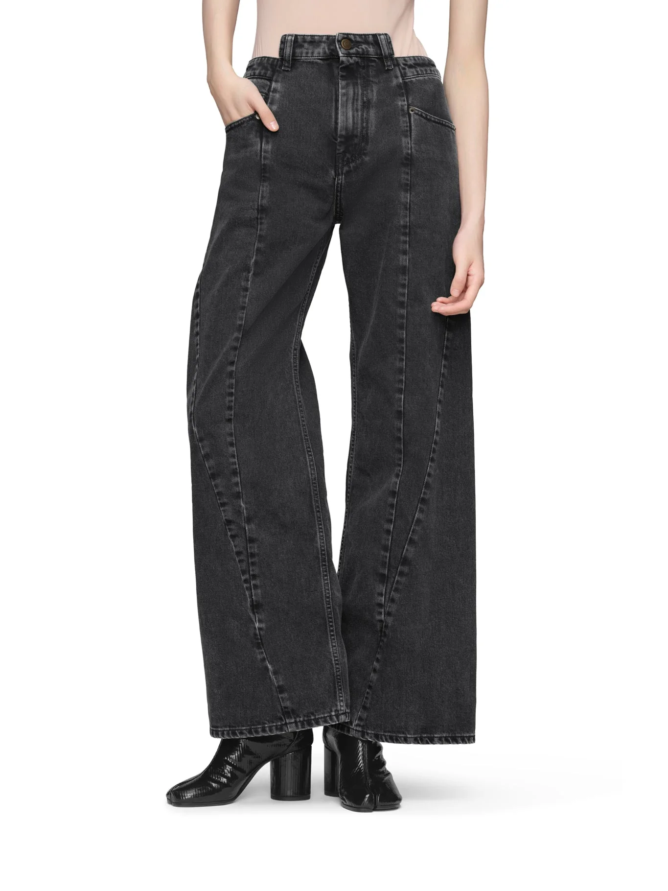 ASYMMETRIC 5-POCKET DENIM JEANS - 1
