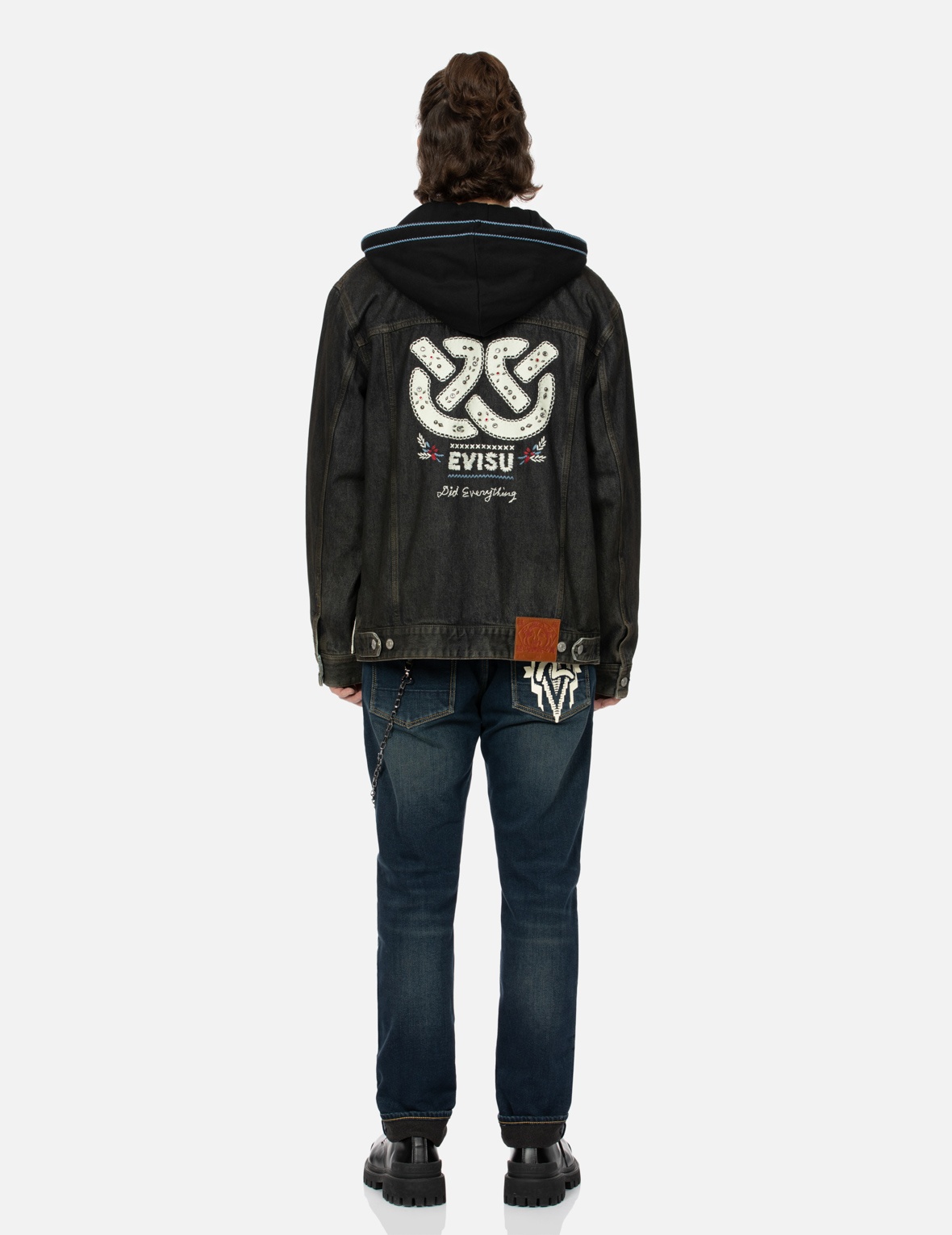 ETHNIC-INSPIRED WHEEL OF WISDOM PRINT AND EMBROIDERY RELAX FIT DENIM JACKET - 5