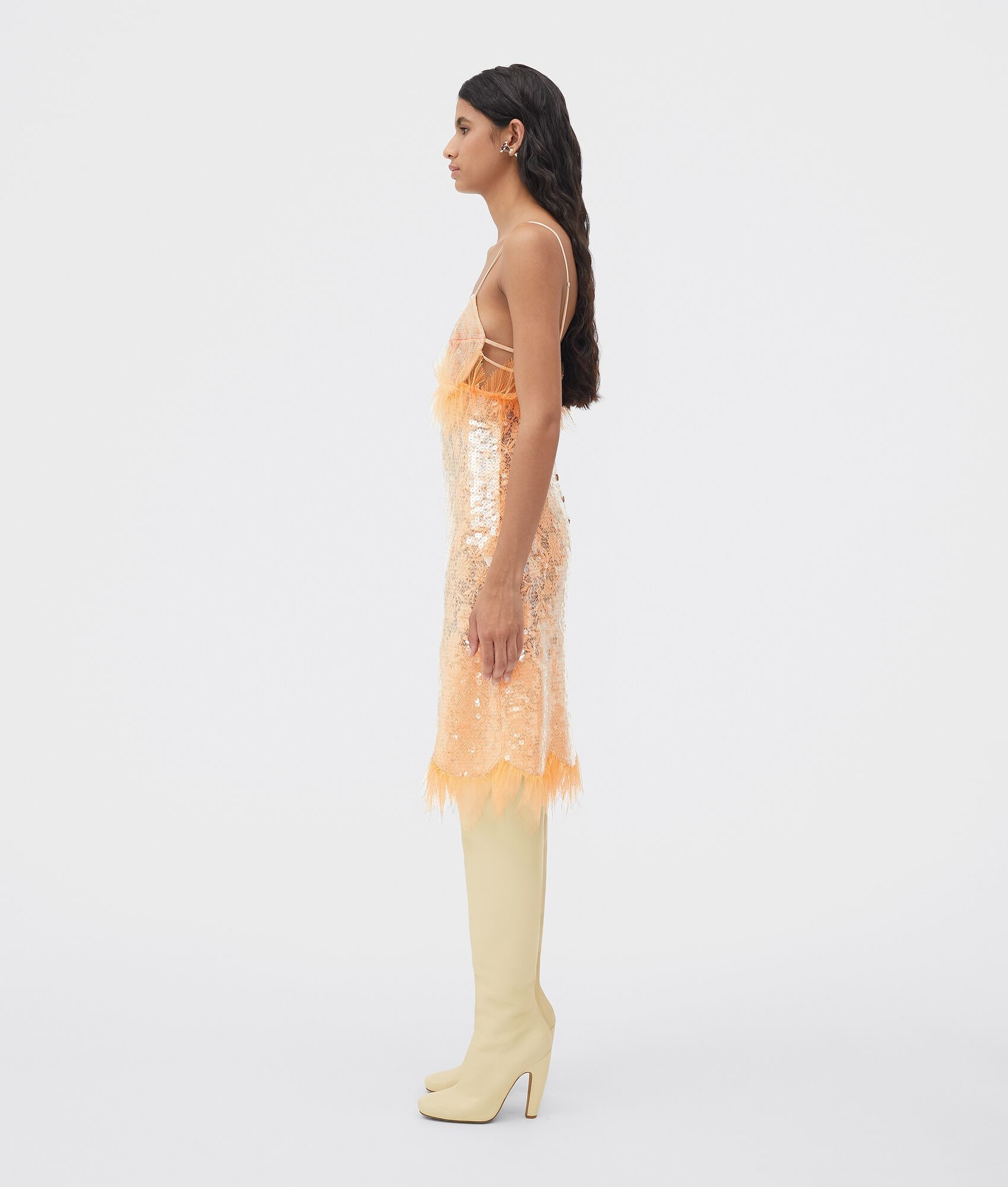 linen floral lace dress with all-over sequins - 2