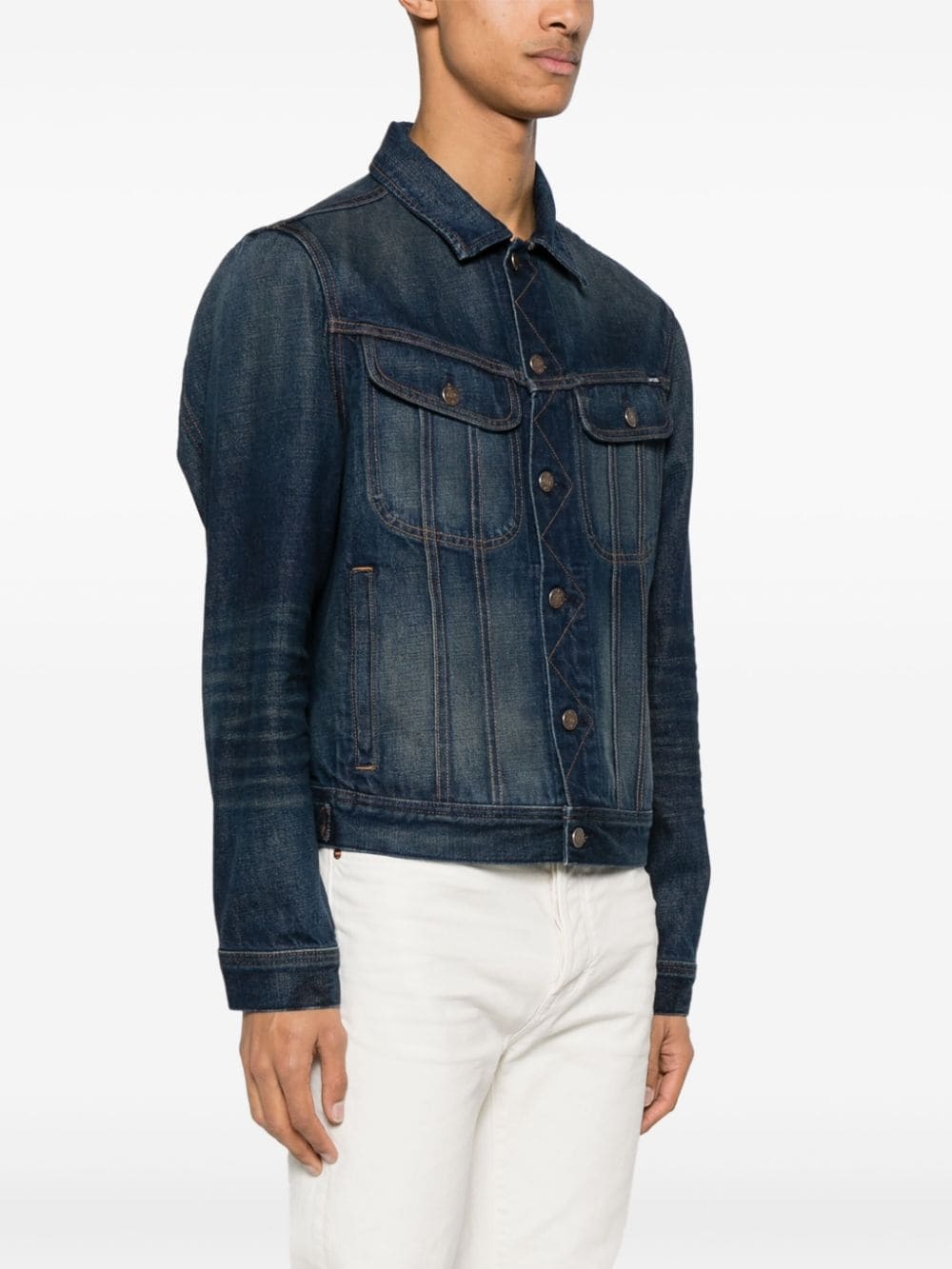 contrast-stitching denim jacket - 3