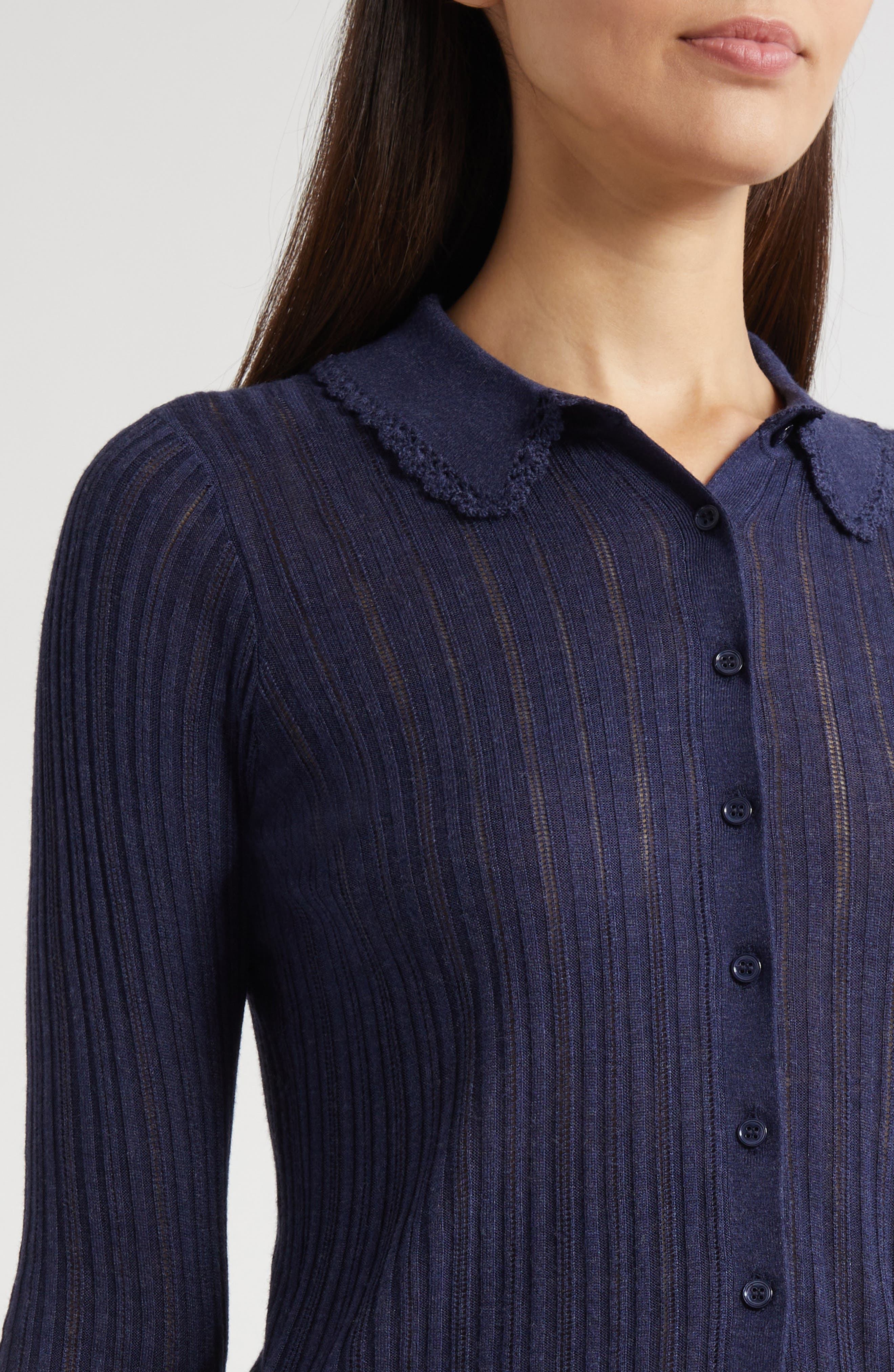 Ulla Johnson Lottie Pointelle Rib Cardigan in Midnight at Nordstrom - 4