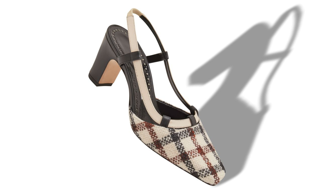 Light Beige Wool Tartan Slingback Pumps - 2