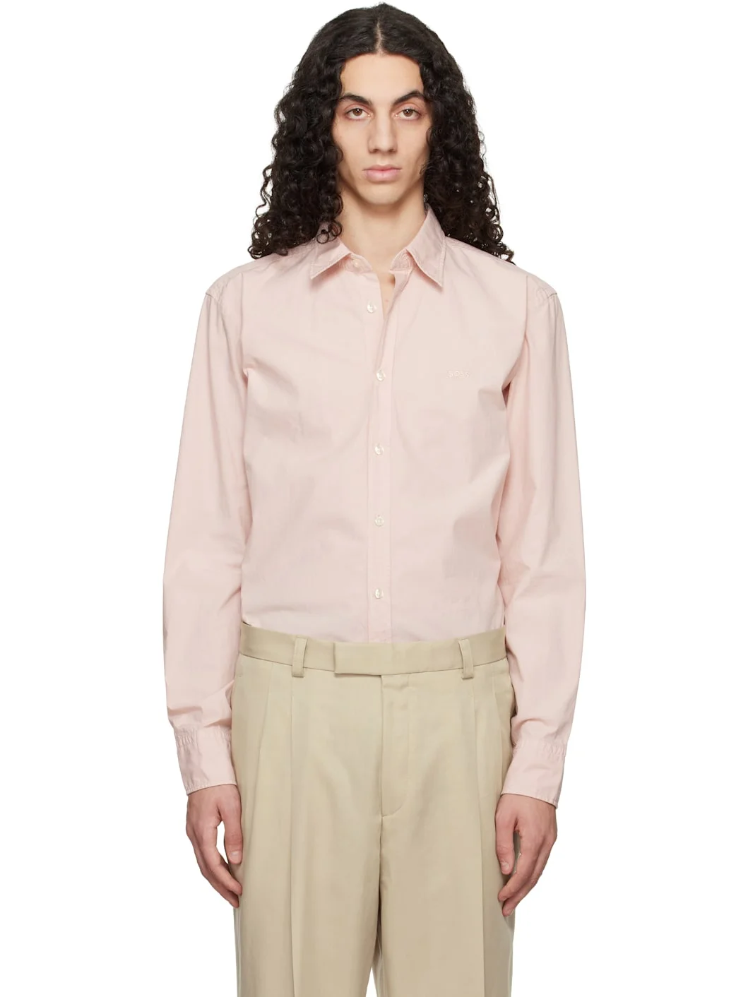 Pink Regular-Fit Cotton Poplin Shirt - 1