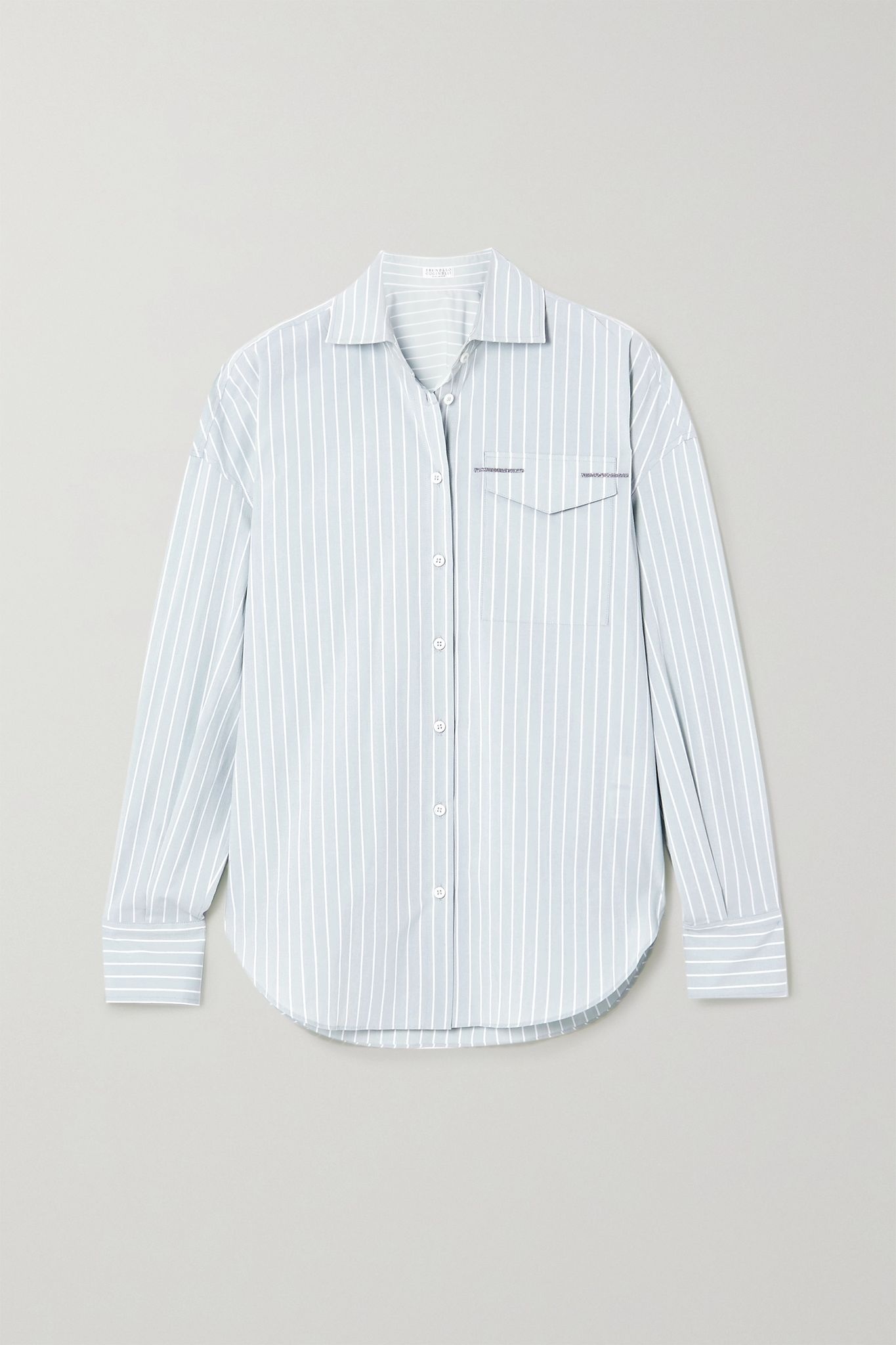 Bead-embellished striped cotton-blend Oxford shirt - 1