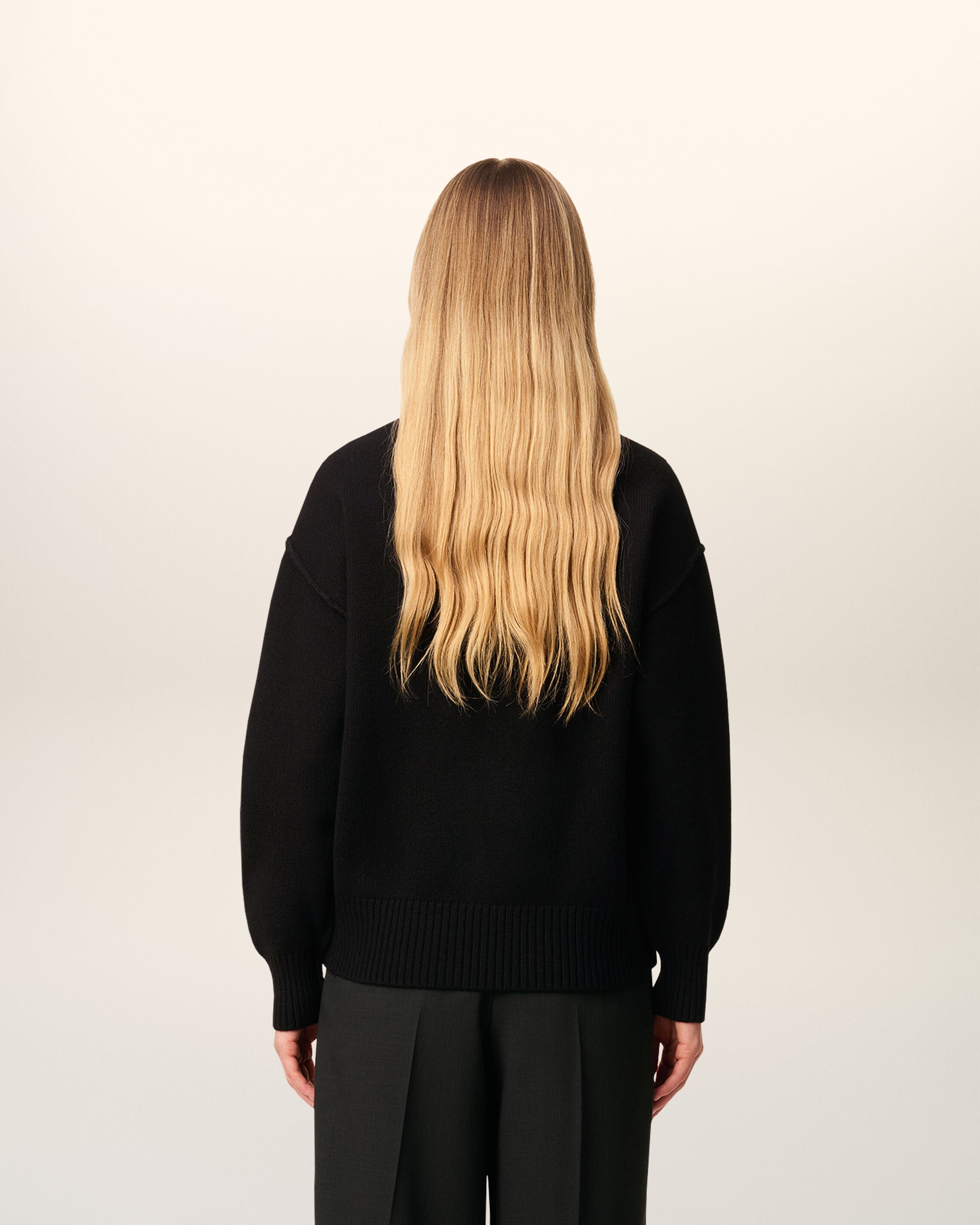 BLACK WOOL AMI DE COEUR FUNNEL NECK SWEATER - 5