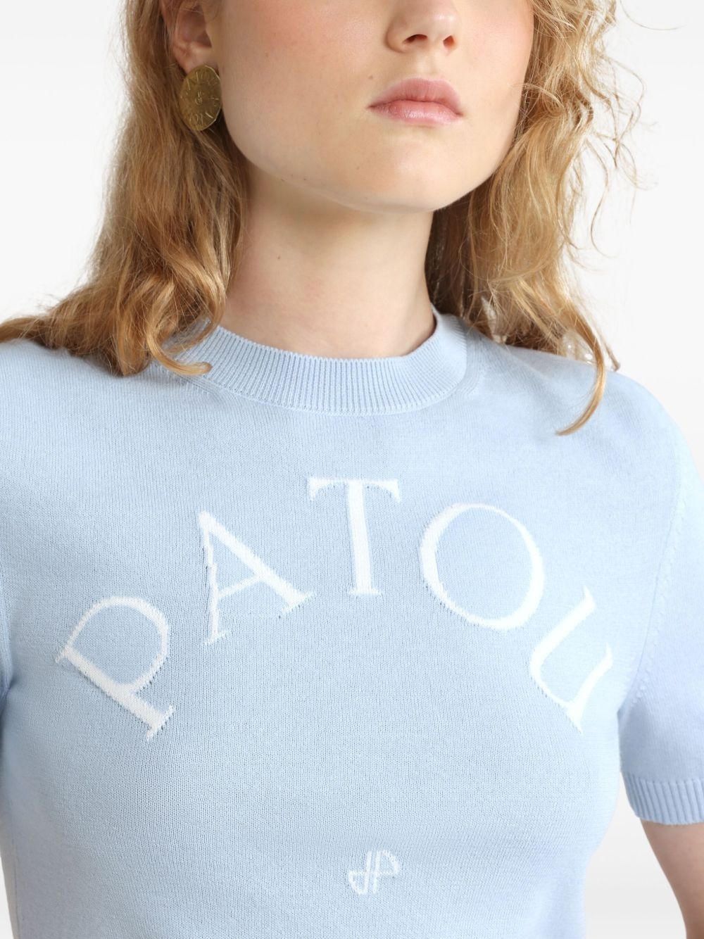 logo-jacquard knitted T-shirt - 5